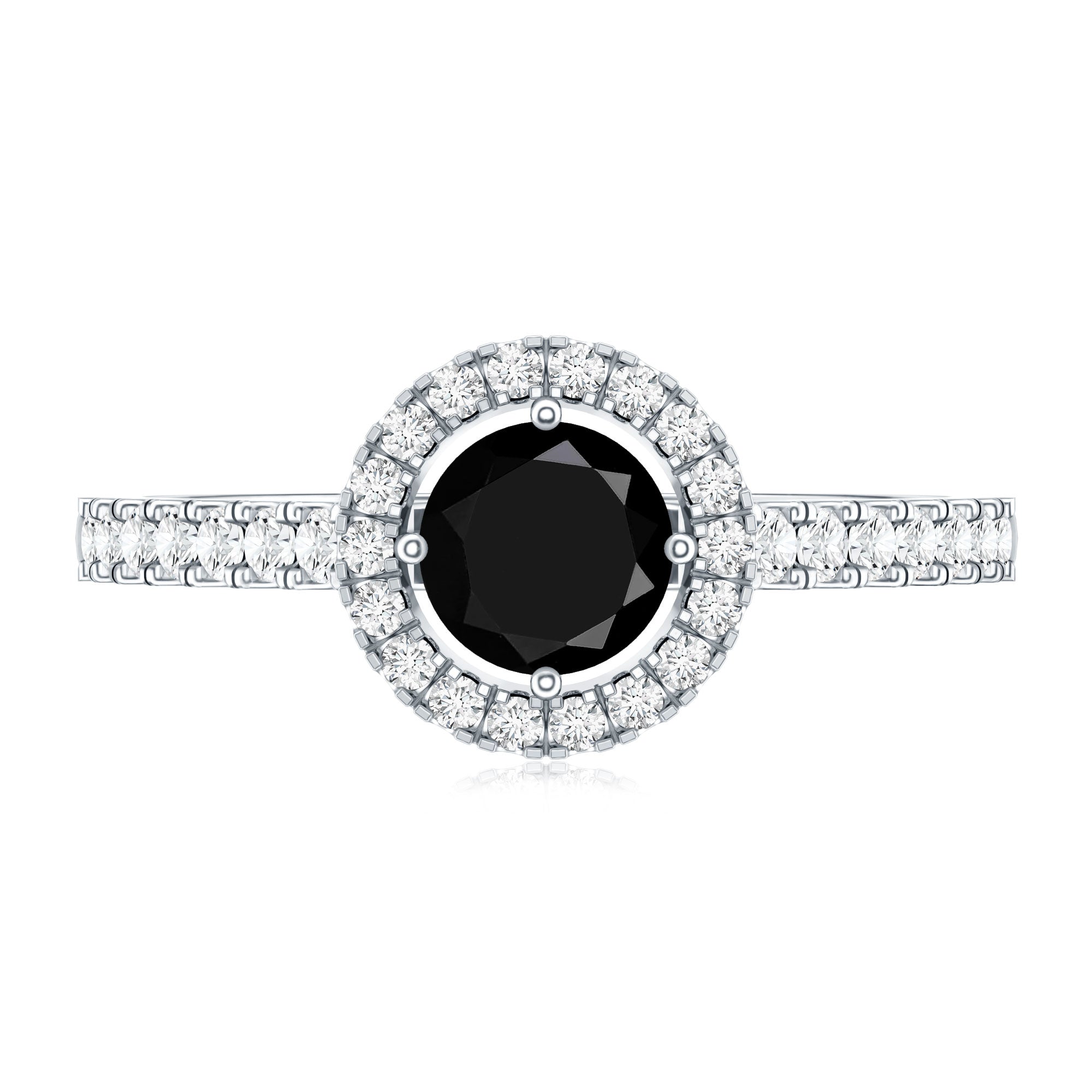 Minimal Black Spinel Minimal Engagement Ring with Diamond Halo AAA - Rosec Jewels