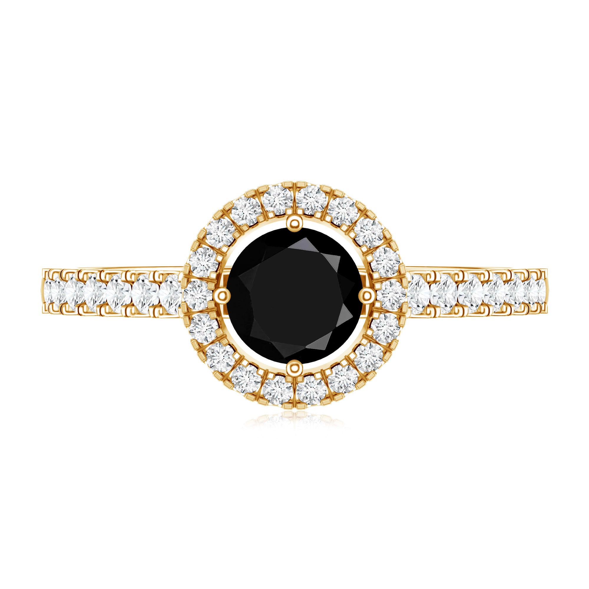 Minimal Black Spinel Minimal Engagement Ring with Diamond Halo AAA - Rosec Jewels