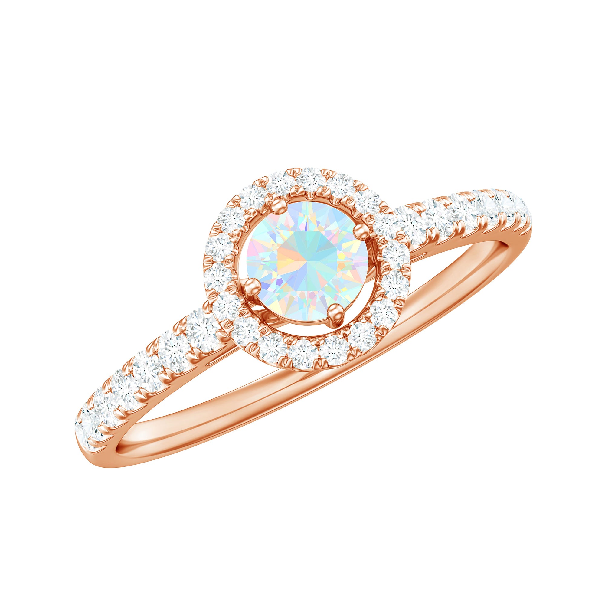 Natural Ethiopian Opal Diamond Engagement Ring with Halo AAA - Rosec Jewels