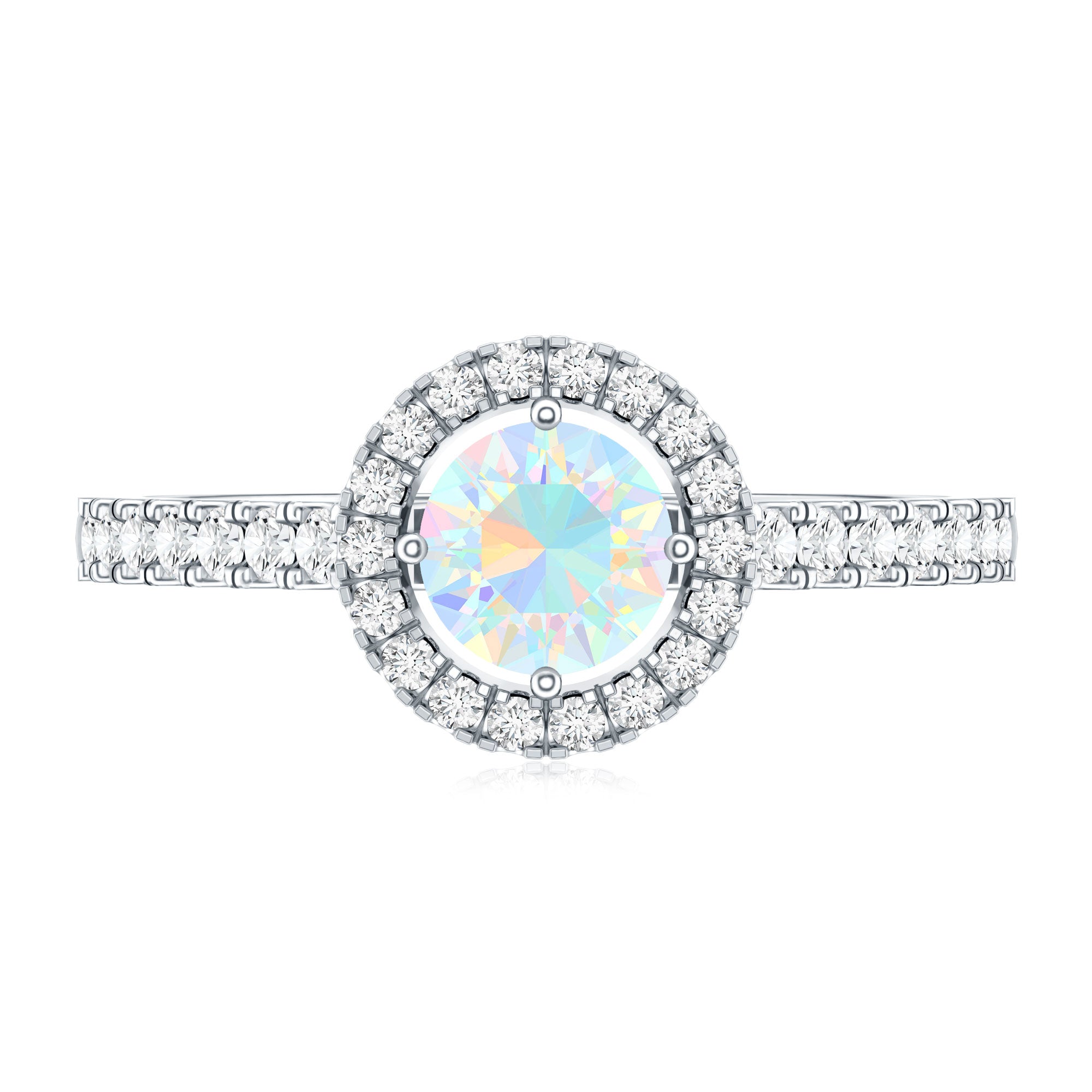 Natural Ethiopian Opal Diamond Engagement Ring with Halo AAA - Rosec Jewels