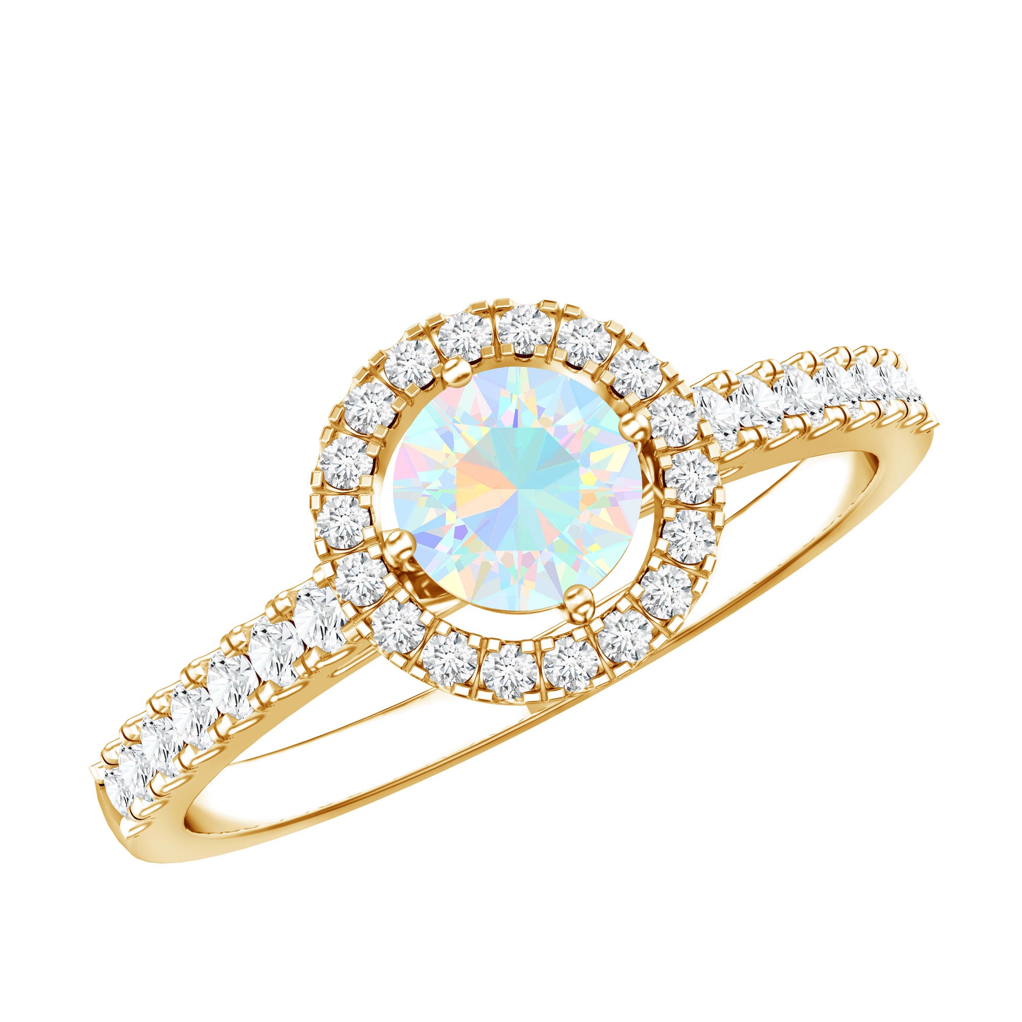 Natural Ethiopian Opal Diamond Engagement Ring with Halo AAA - Rosec Jewels