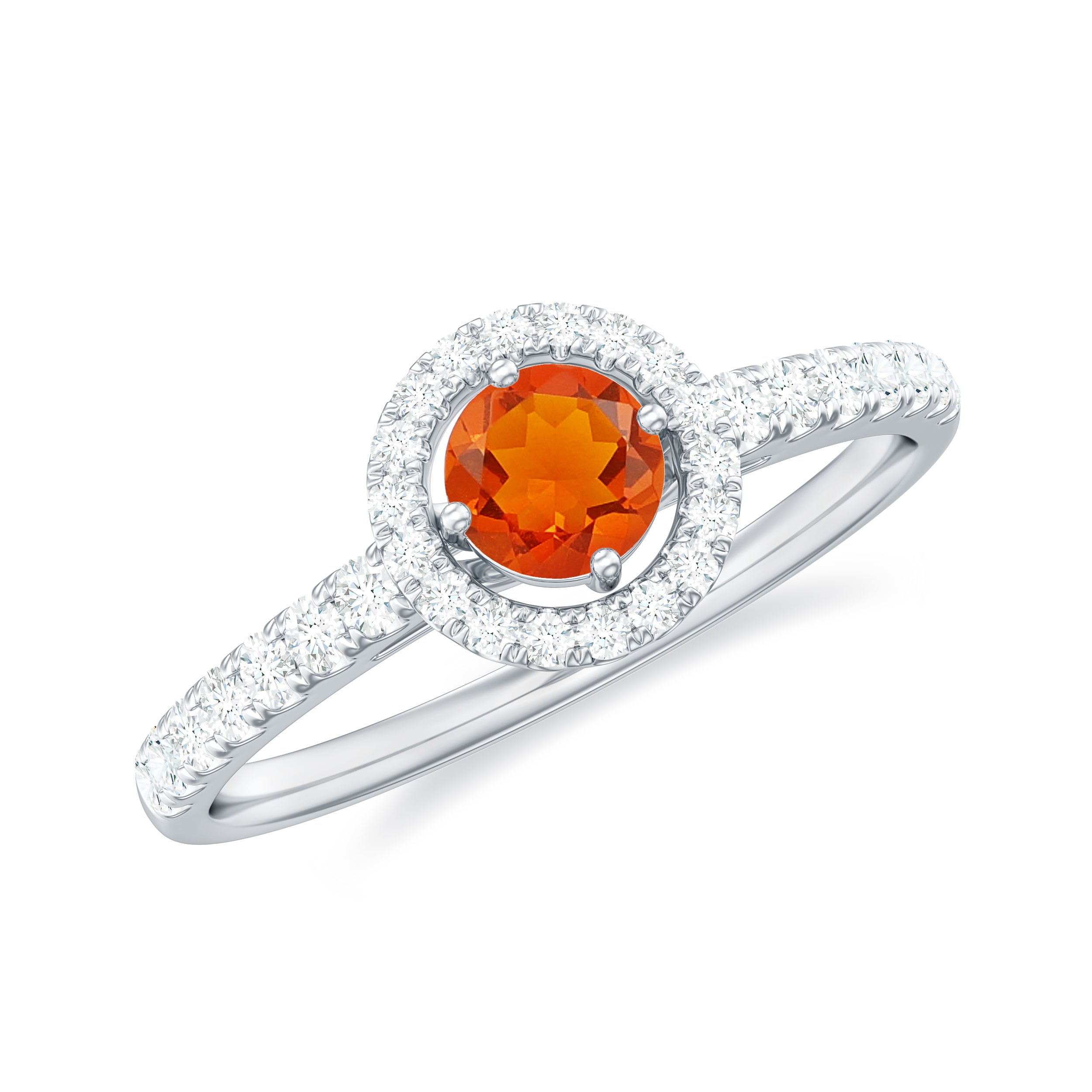 0.75 CT Fire Opal and Diamond Halo Engagement Ring