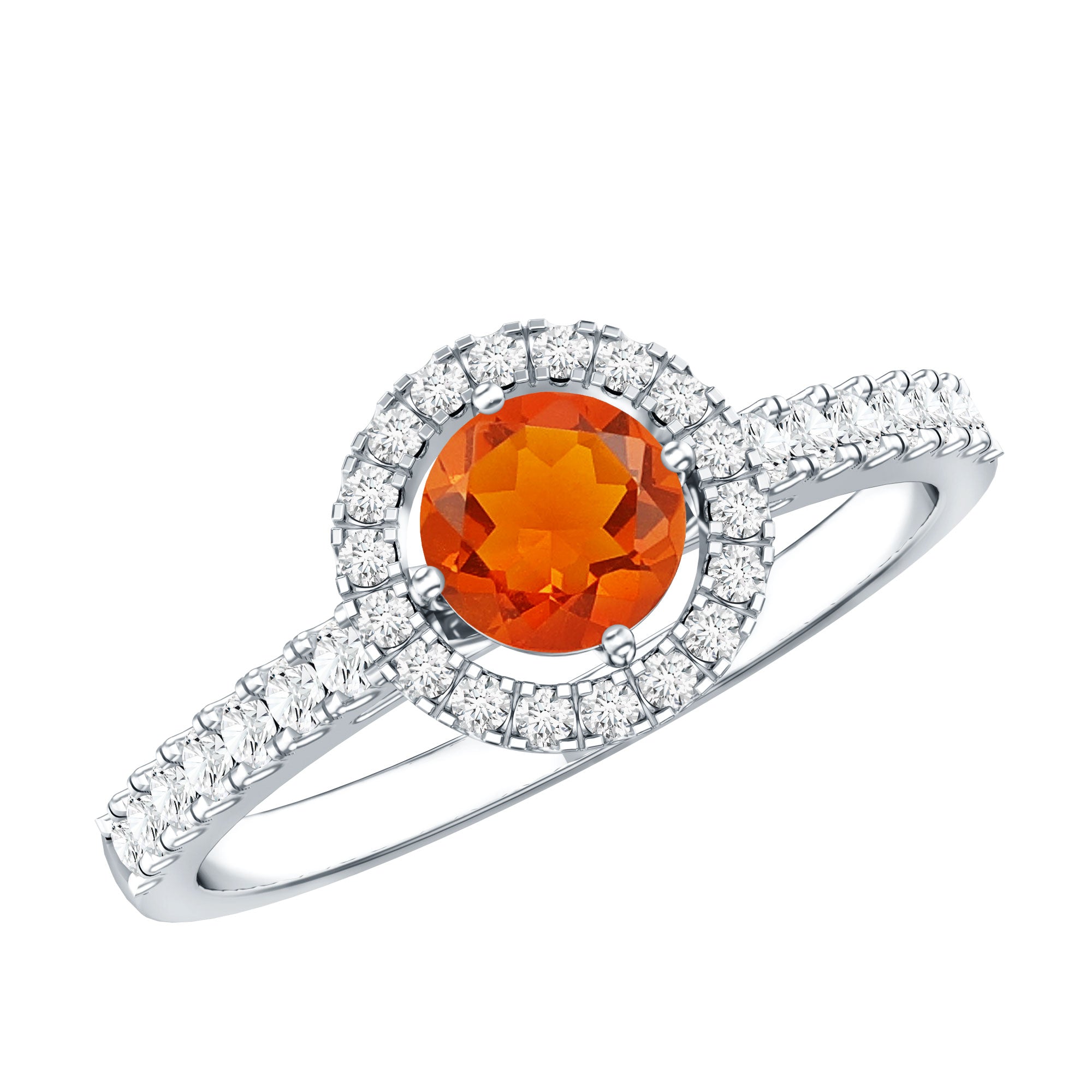 0.45 Carat Real Fire Opal and Diamond Halo Engagement Ring AAA - Rosec Jewels