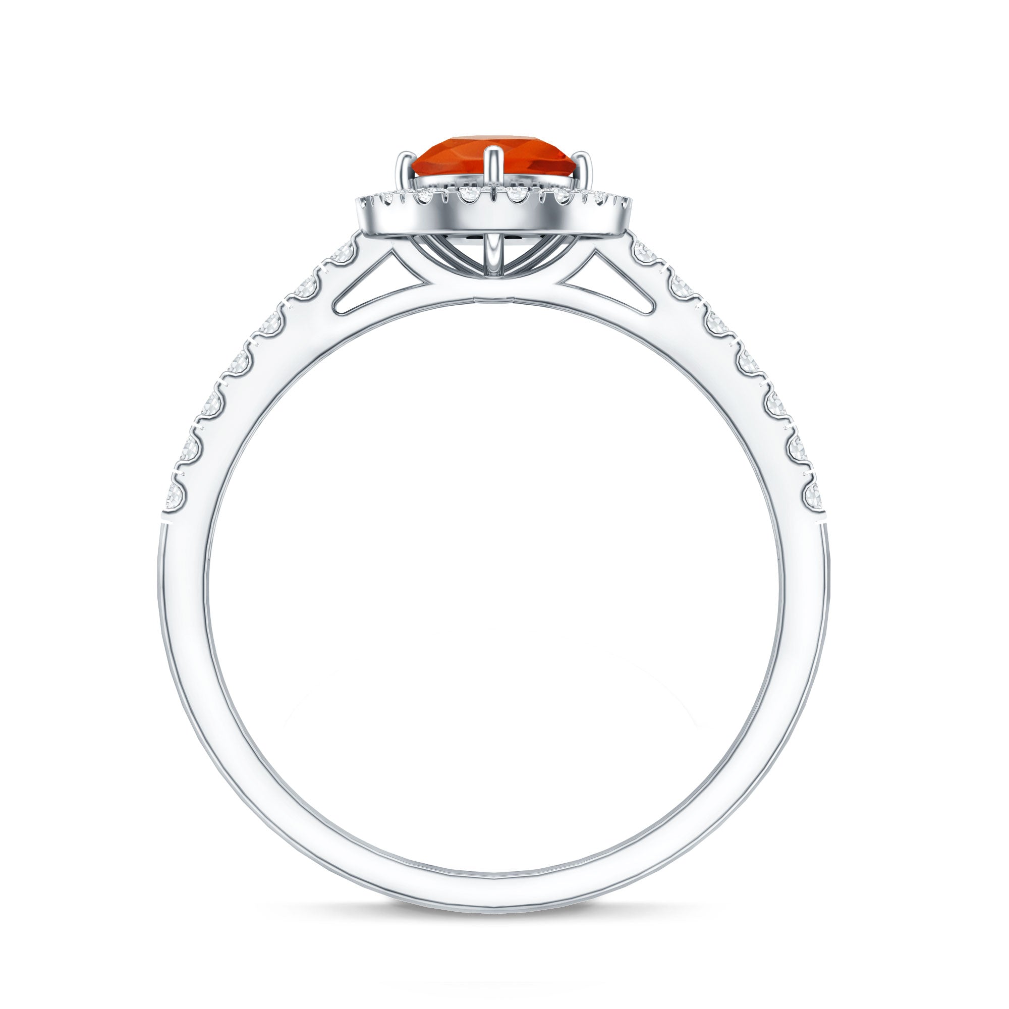 0.45 Carat Real Fire Opal and Diamond Halo Engagement Ring AAA - Rosec Jewels