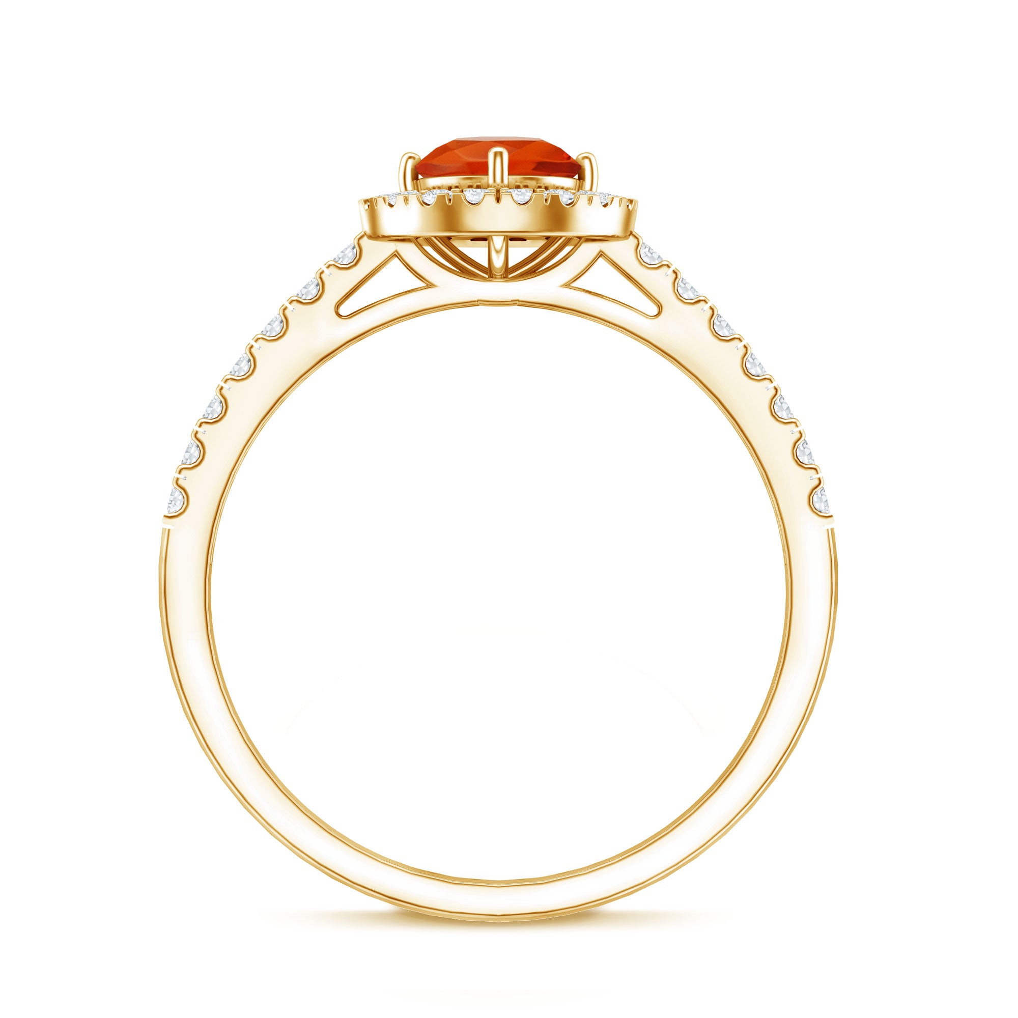 0.45 Carat Real Fire Opal and Diamond Halo Engagement Ring AAA - Rosec Jewels