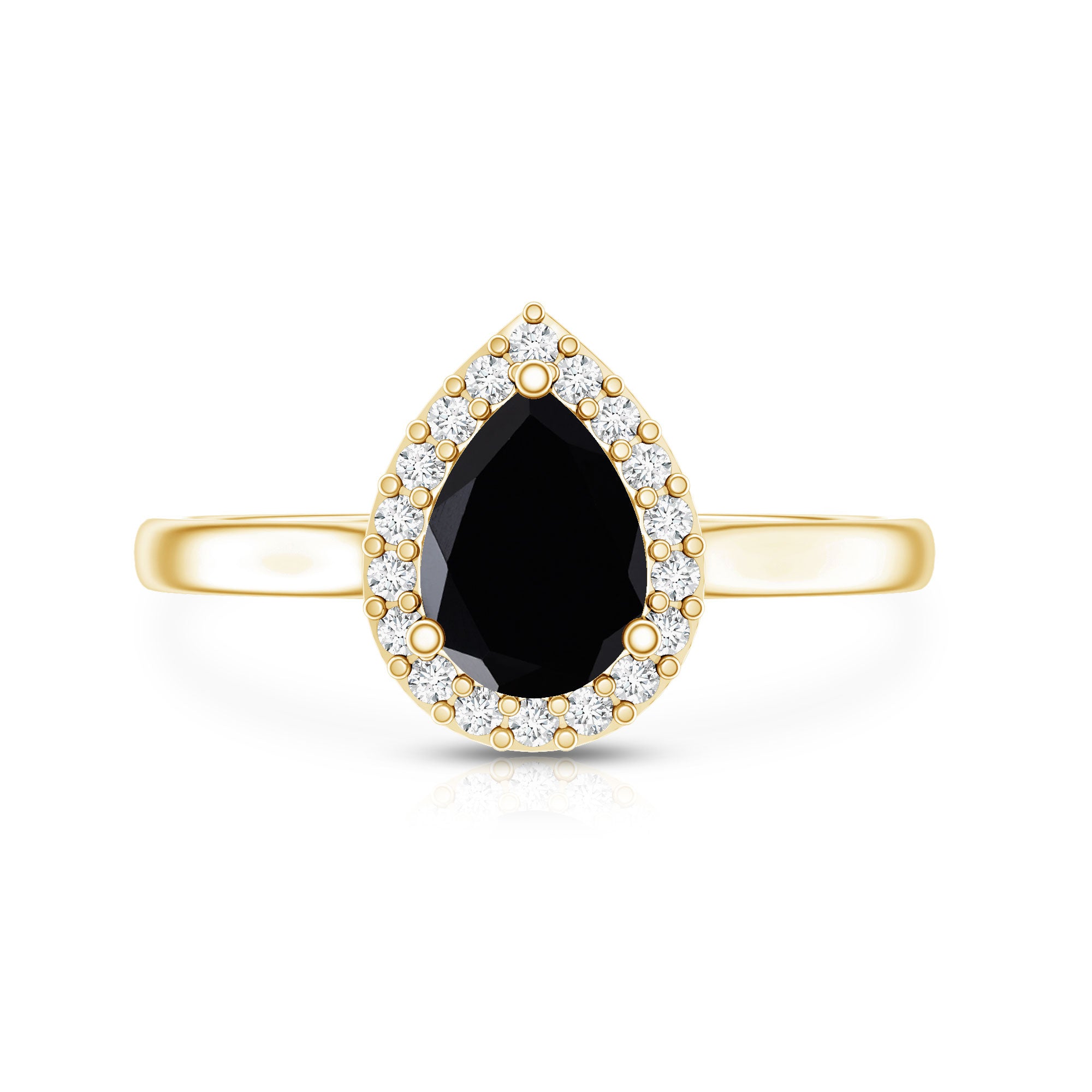 Certified Real Black Spinel Teardrop Engagement Ring with Diamond Halo AAA - Rosec Jewels