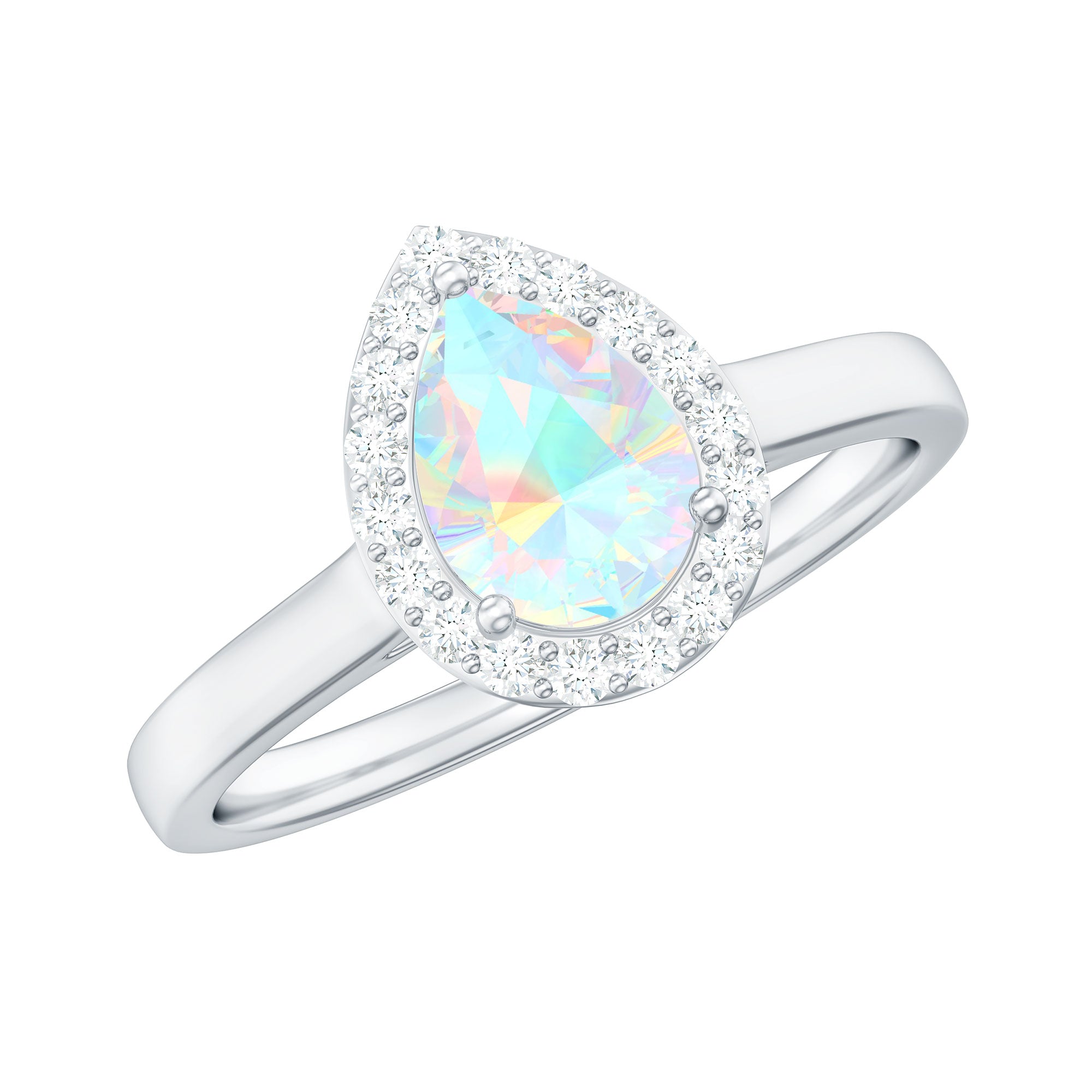 Certified Real 5X7 mm Ethiopian Opal Engagement Ring with Diamond Halo