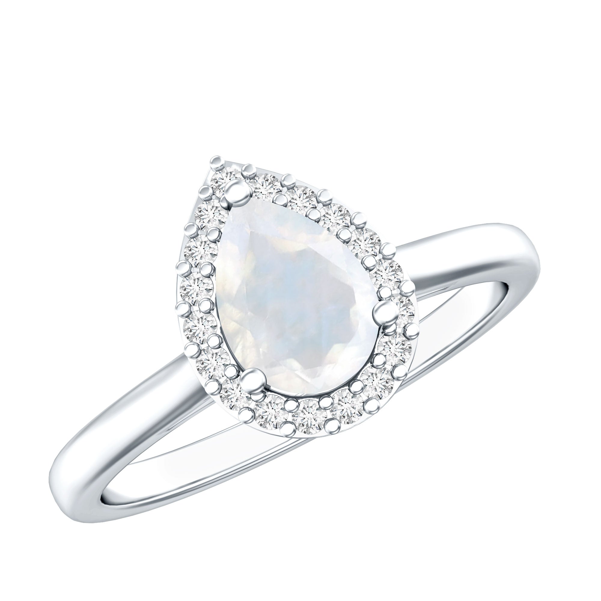 Rosec Jewels-Pear Shaped Moonstone Halo Engagement Ring with Diamond