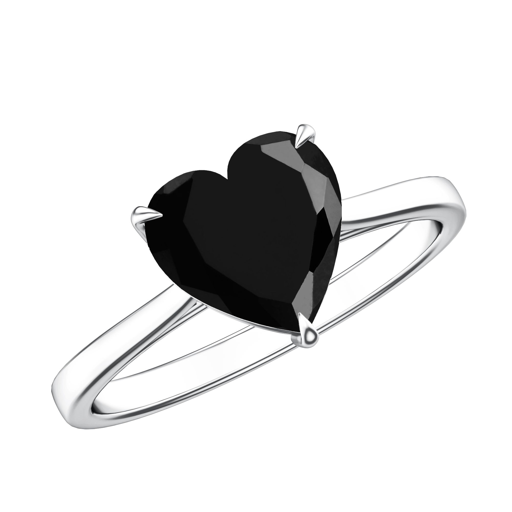 Solitaire Black Onyx Heart Promise Ring for Women AAA - Rosec Jewels