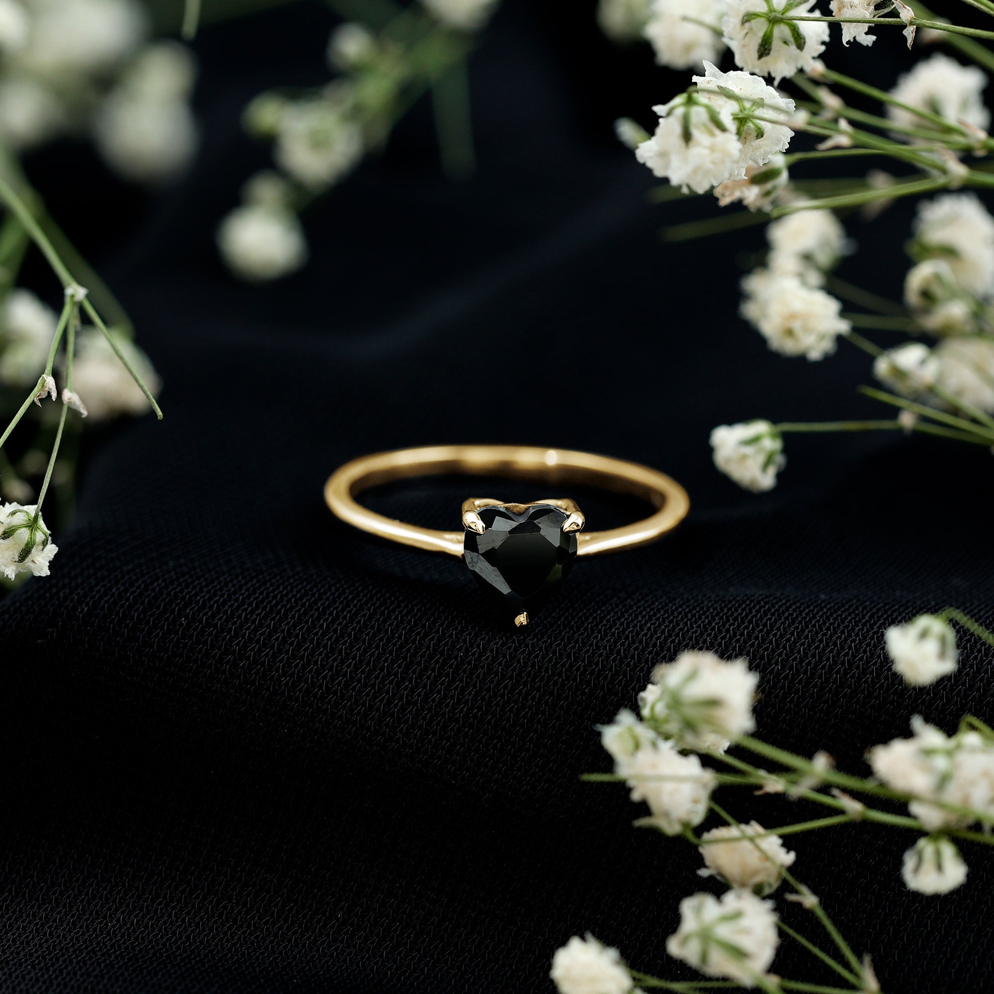 Solitaire Black Onyx Heart Promise Ring for Women AAA - Rosec Jewels