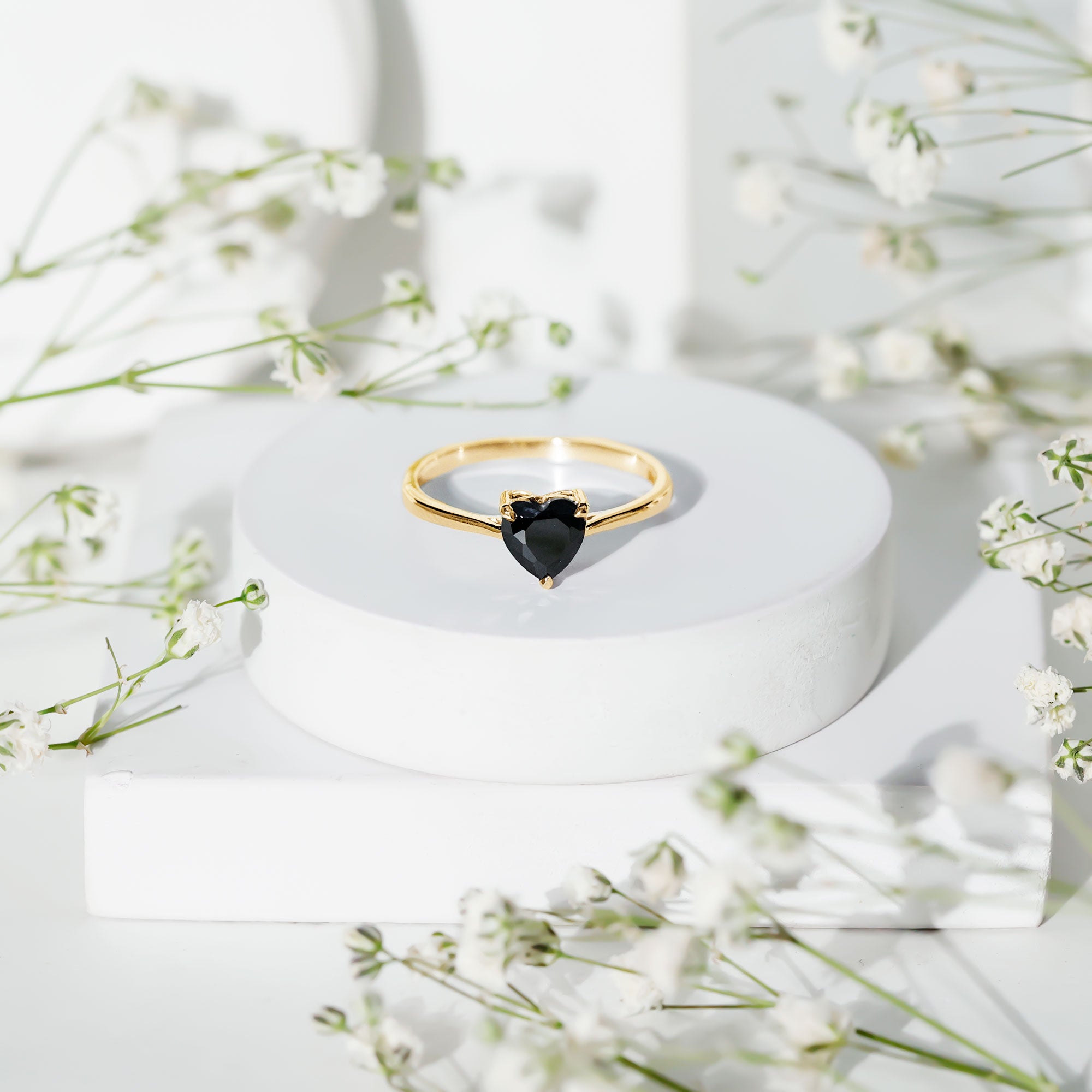 Solitaire Black Onyx Heart Promise Ring for Women AAA - Rosec Jewels