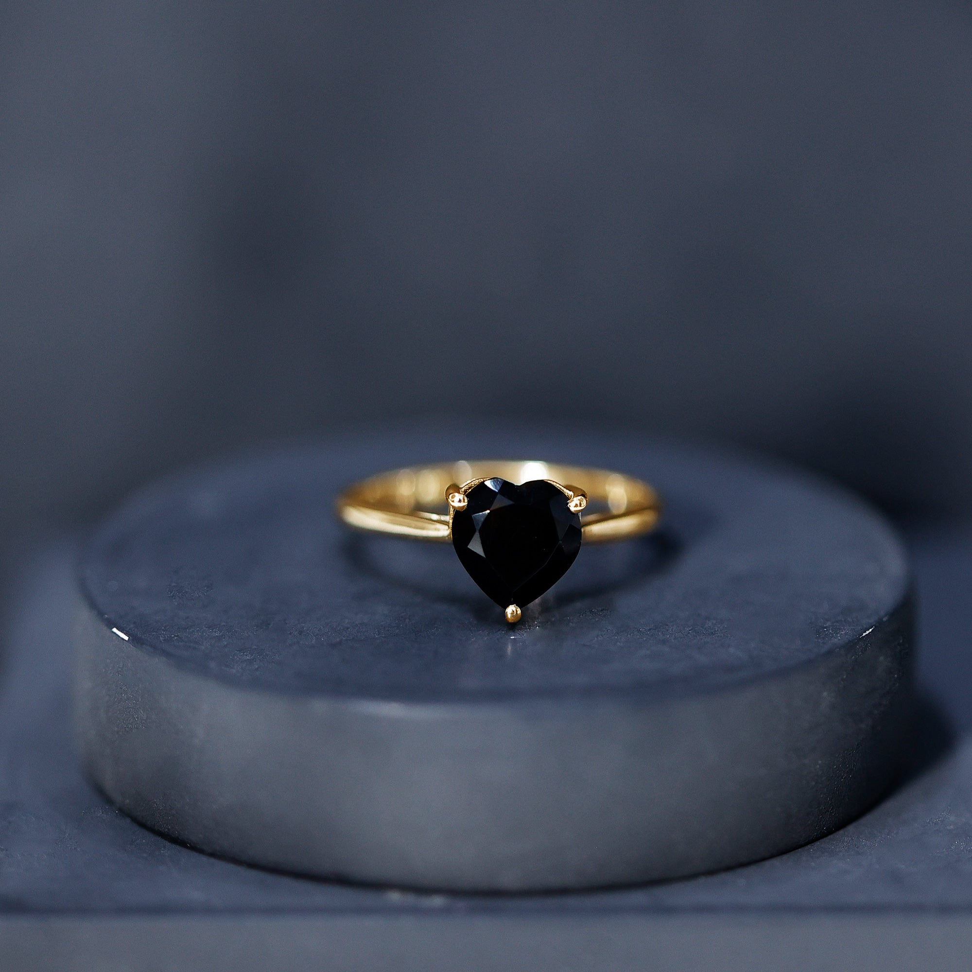 Solitaire Black Onyx Heart Promise Ring for Women AAA - Rosec Jewels