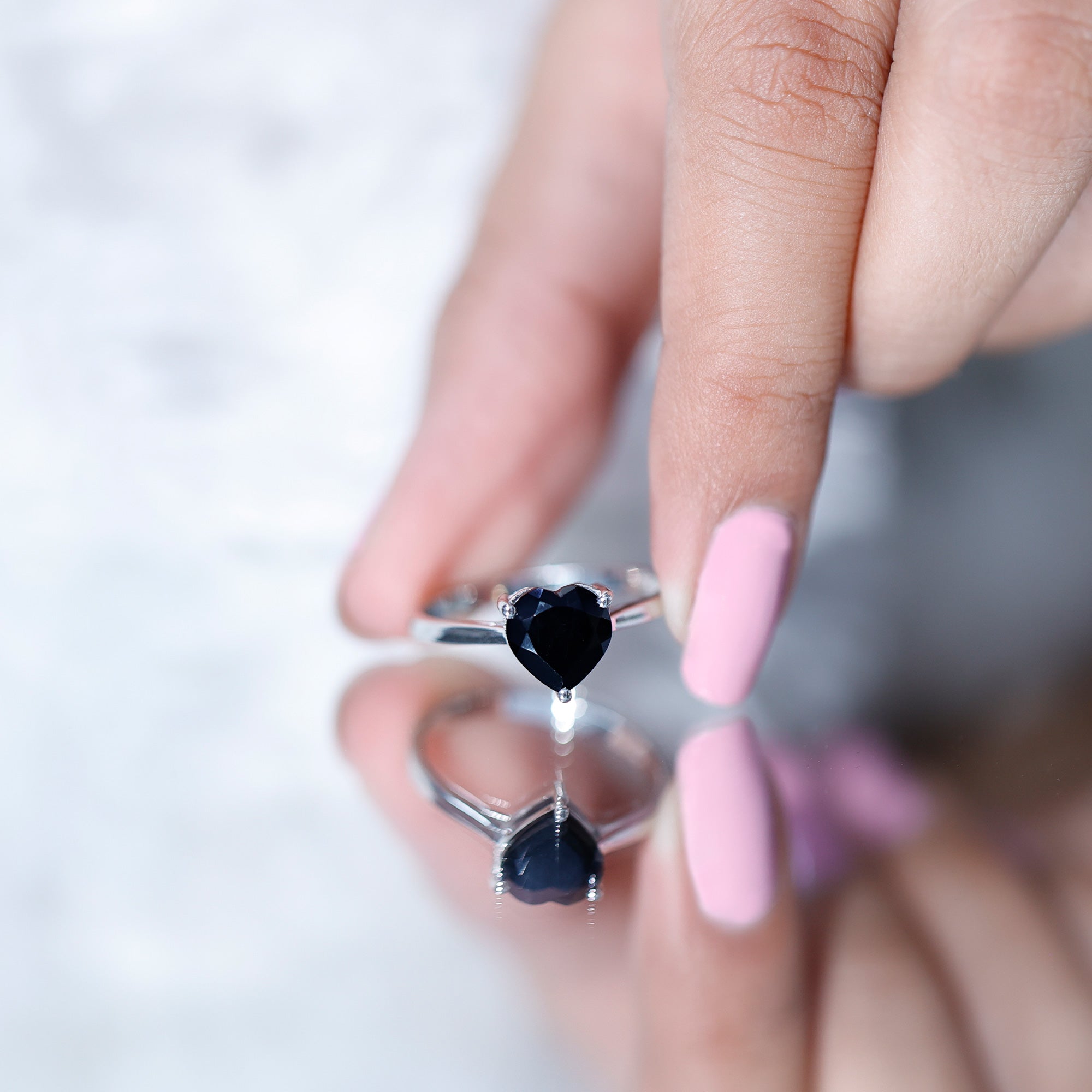 Heart Shaped Created Black Diamond Solitaire Promise Ring AAAA ( Synthetic ) - Rosec Jewels