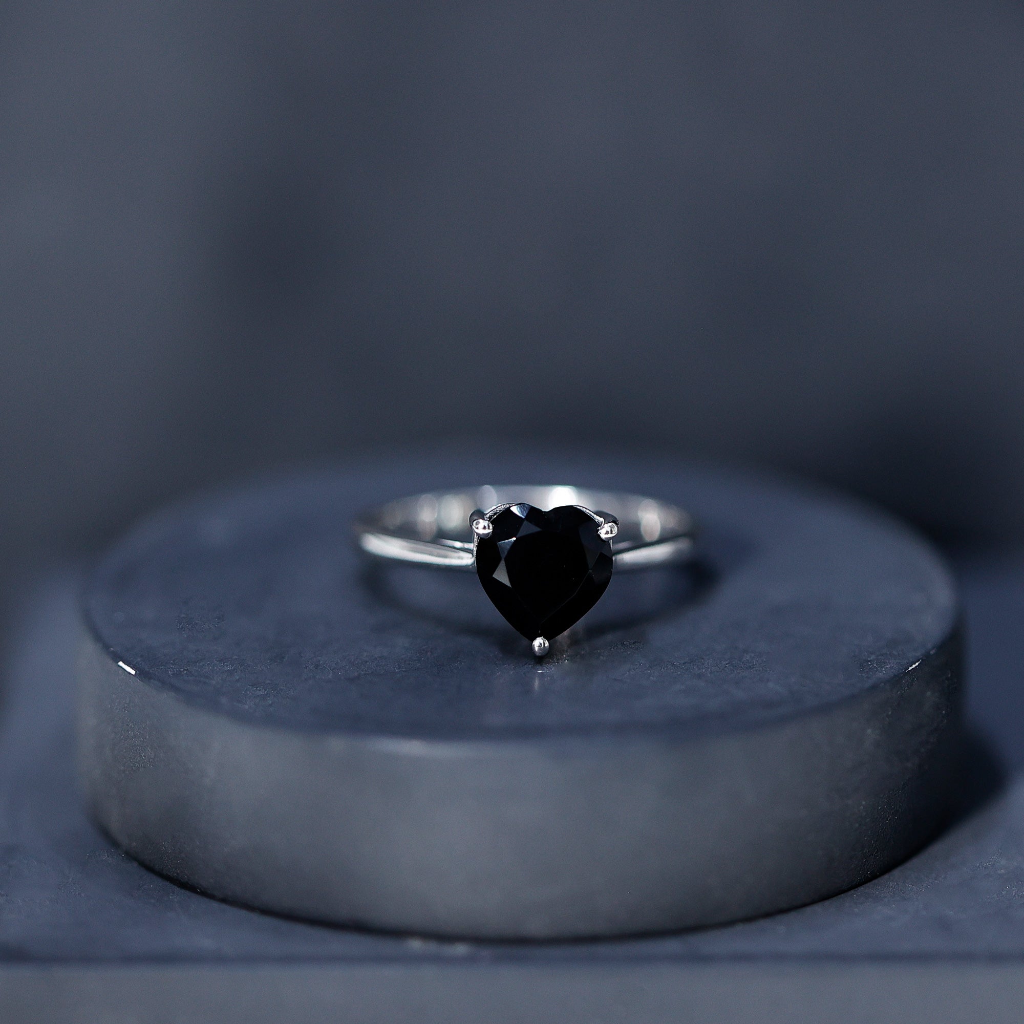 Heart Shaped Created Black Diamond Solitaire Promise Ring AAAA ( Synthetic ) - Rosec Jewels