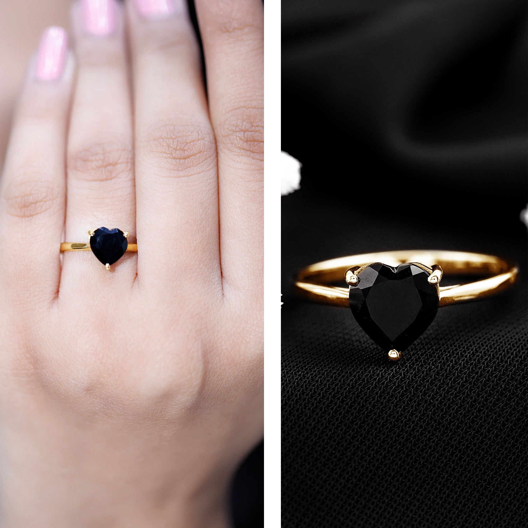 Heart Shaped Created Black Diamond Solitaire Promise Ring AAAA ( Synthetic ) - Rosec Jewels
