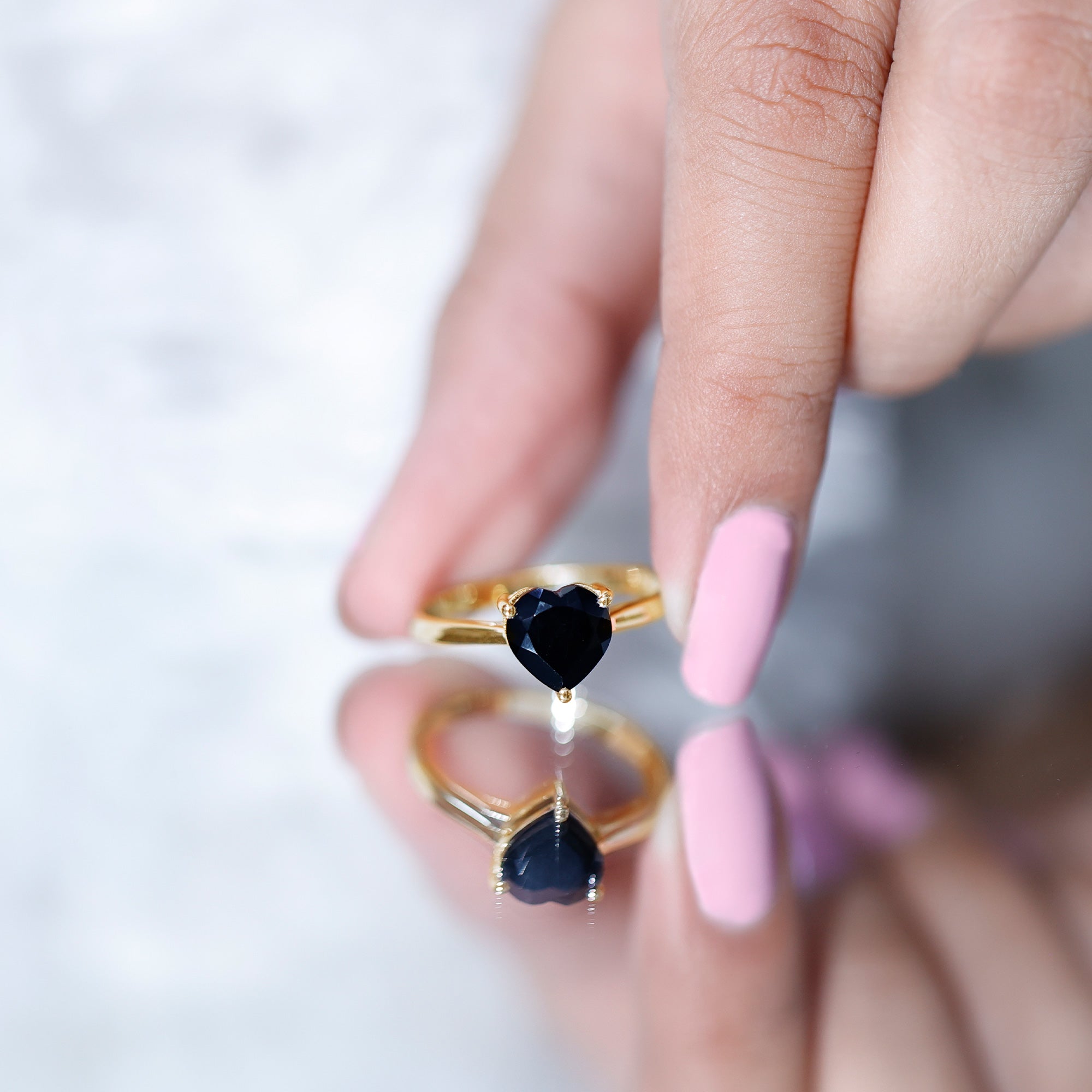 Heart Shaped Created Black Diamond Solitaire Promise Ring AAAA ( Synthetic ) - Rosec Jewels