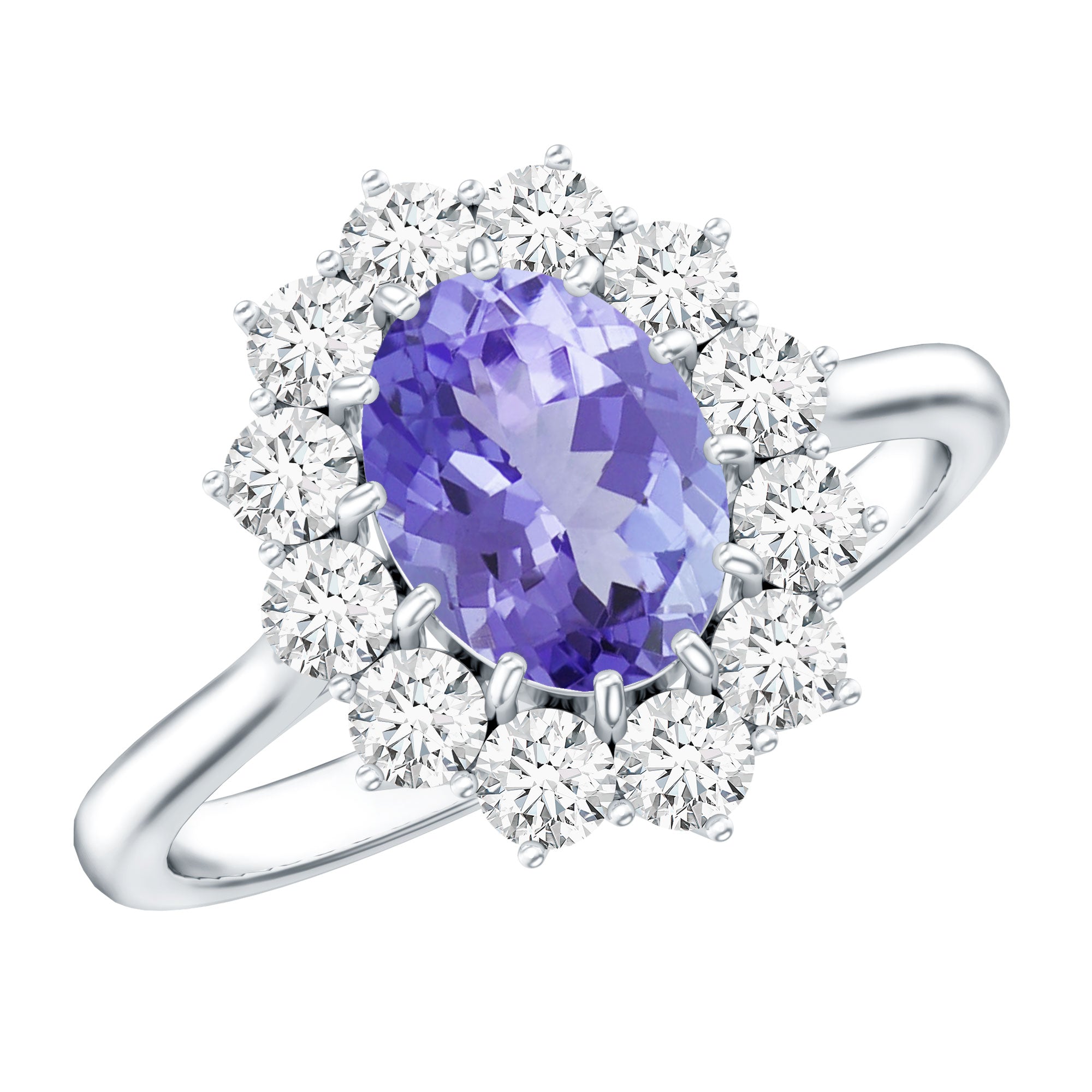 Certified Real 1.3 Carat Tanzanite Oval Engagement Ring with Halo