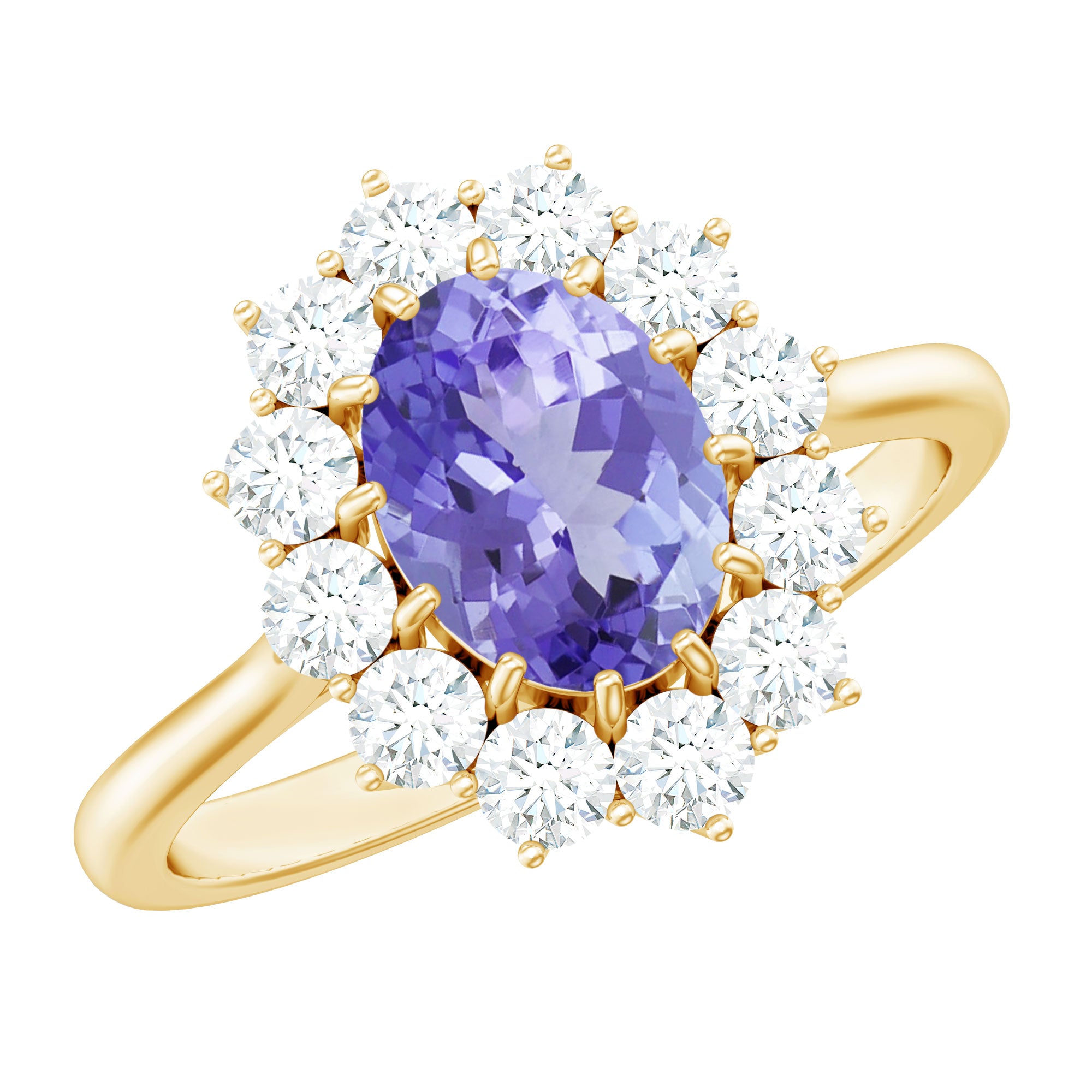 Natural 6X8 MM Oval Tanzanite Engagement Ring with Moissanite Halo