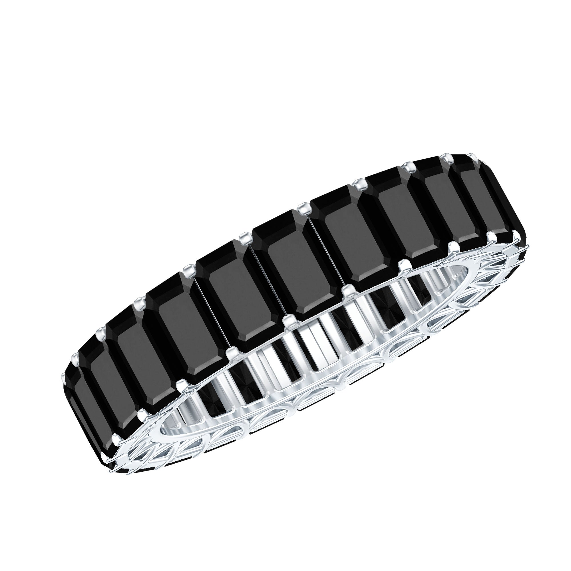 Black Onyx Emerald Cut Eternity Band in Shared Prong Setting AAA - Rosec Jewels