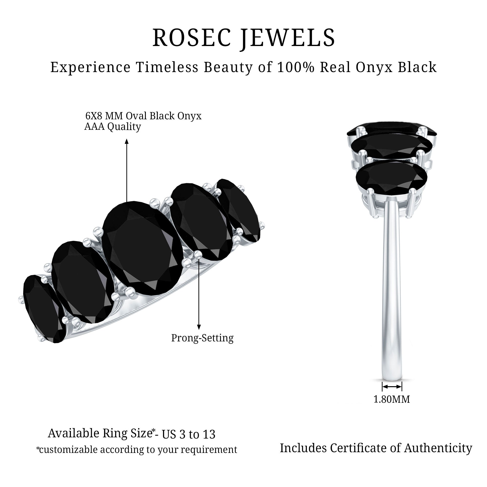 Rosec Jewels-Oval Shaped Black Onyx 5 Stone Anniversary Ring