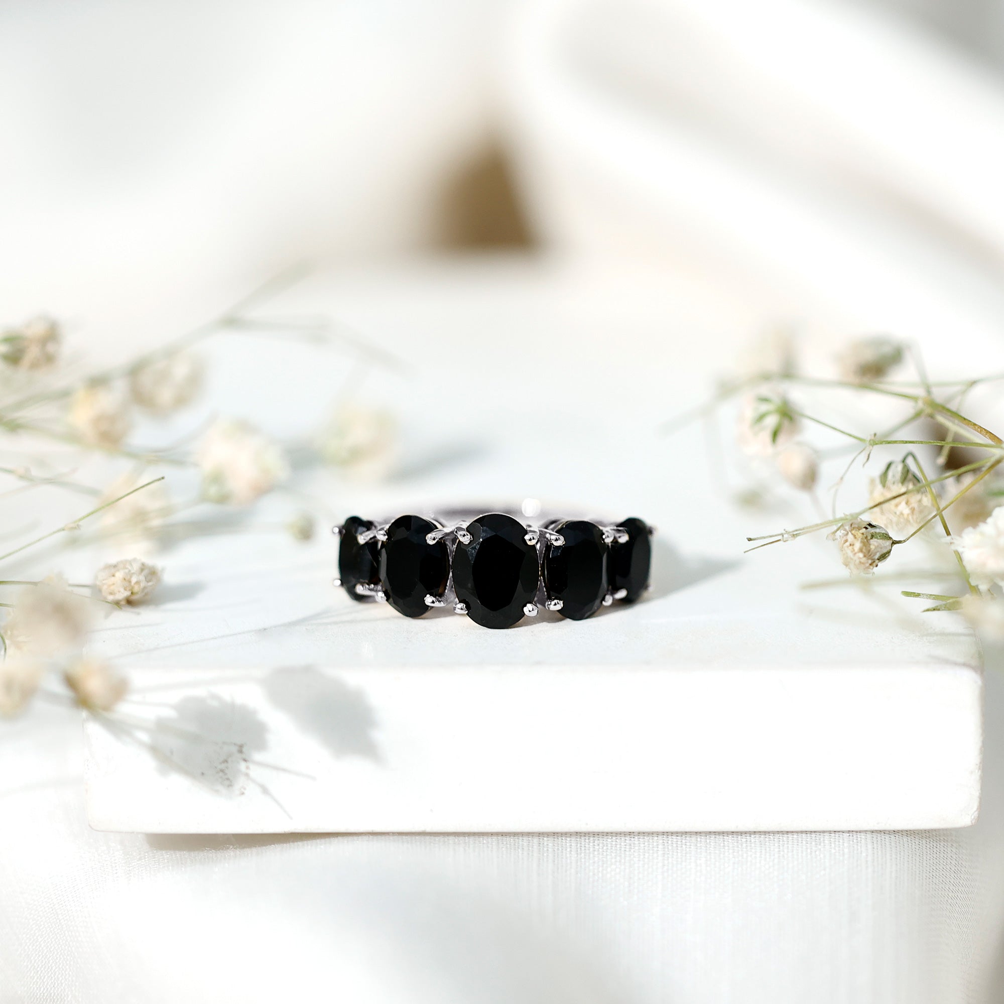Rosec Jewels-Oval Shaped Black Onyx 5 Stone Anniversary Ring