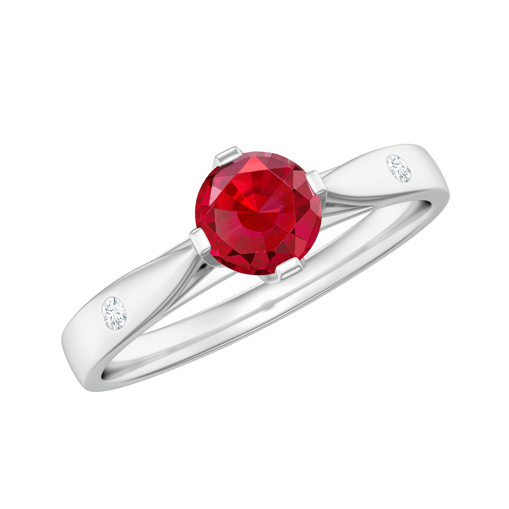 Rosec Jewels-Round Lab Grown Ruby Solitaire Ring with Diamond