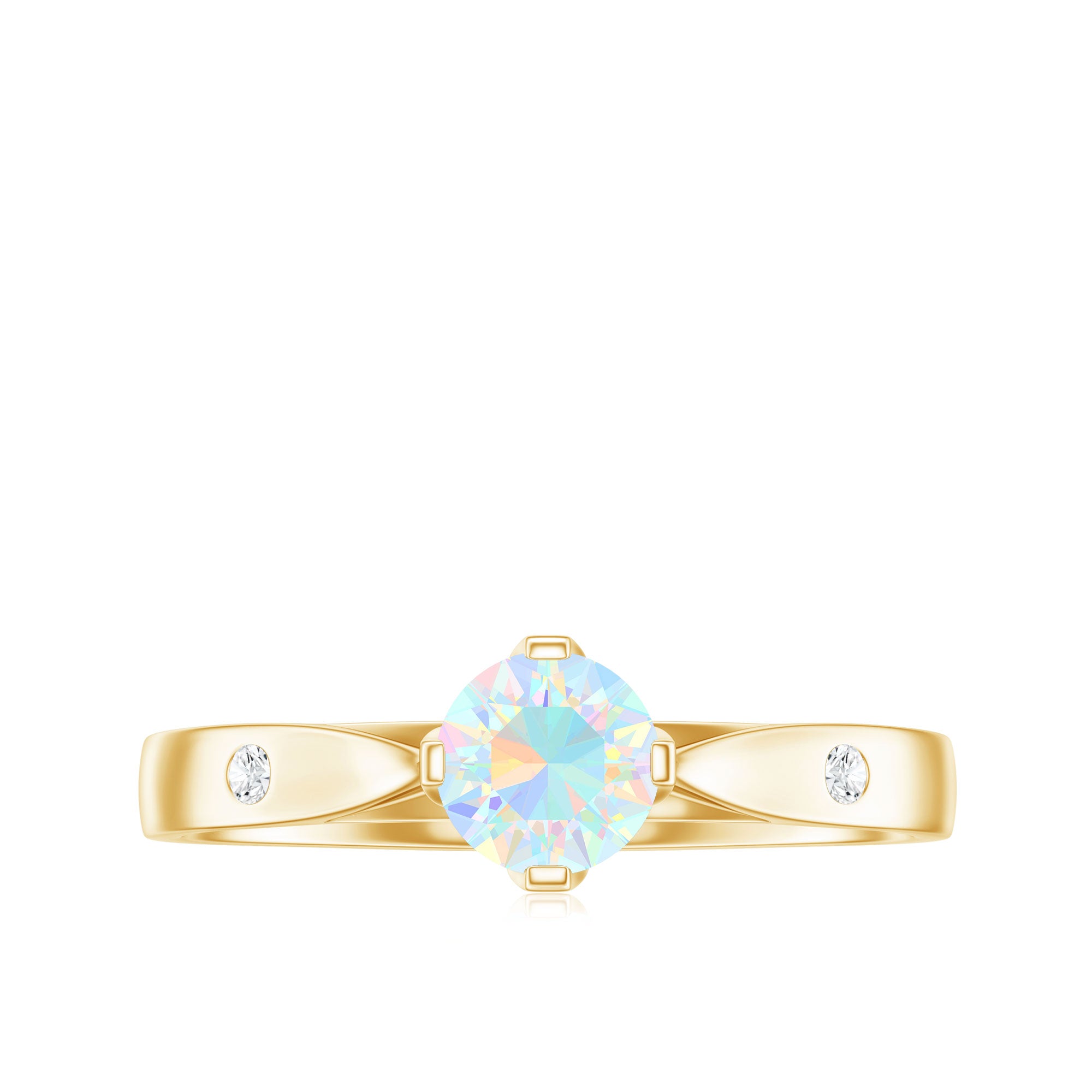 Natural Solitaire Ethiopian Opal Promise Ring with Diamond AAA - Rosec Jewels