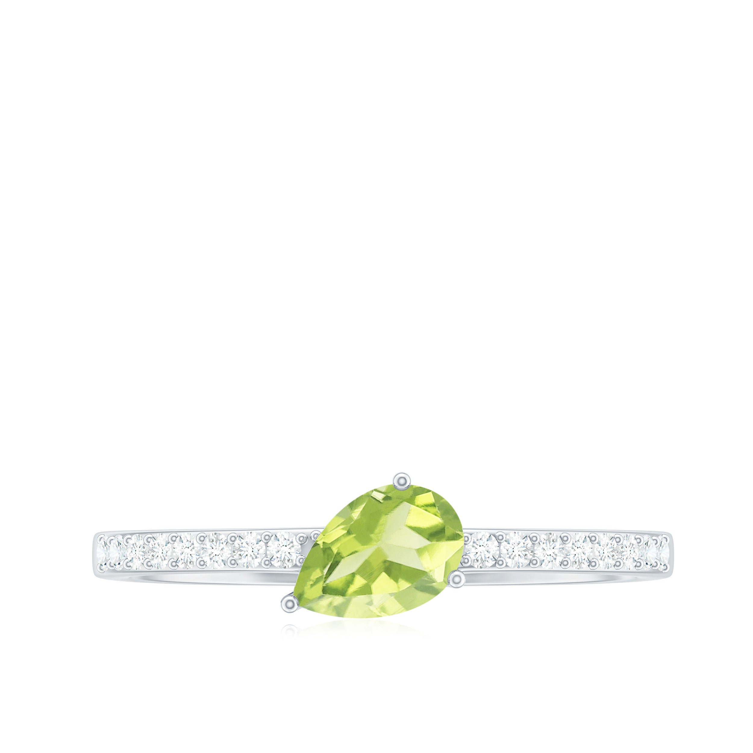 Natural 1 Carat Pear Shape Peridot Engagement Ring with Diamond AAA - Rosec Jewels