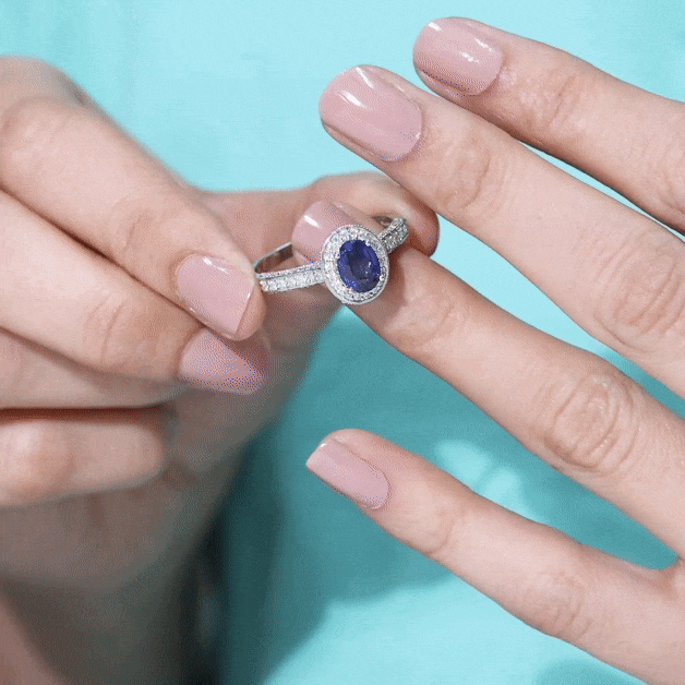 Certified 1.5 Carat Lab Grown Blue Sapphire Engagement Ring with Diamond Halo AAAA - Rosec Jewels