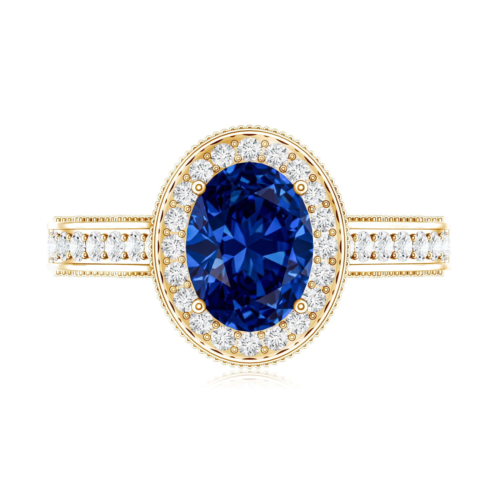 Certified 1.5 Carat Lab Grown Blue Sapphire Engagement Ring with Diamond Halo AAAA - Rosec Jewels