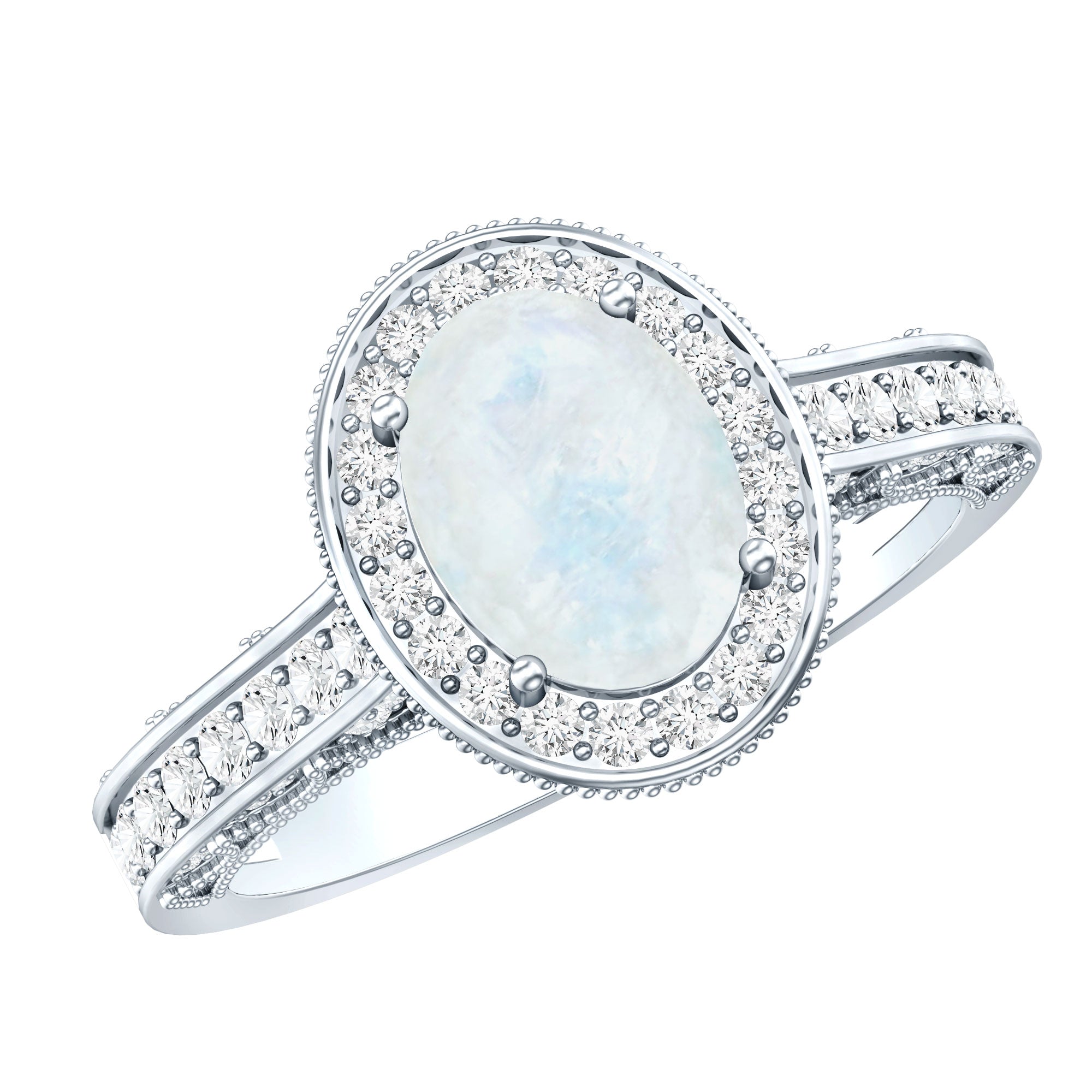 1.50 CT Moonstone and Diamond Engagement Ring with Milgrain Details AAA - Rosec Jewels