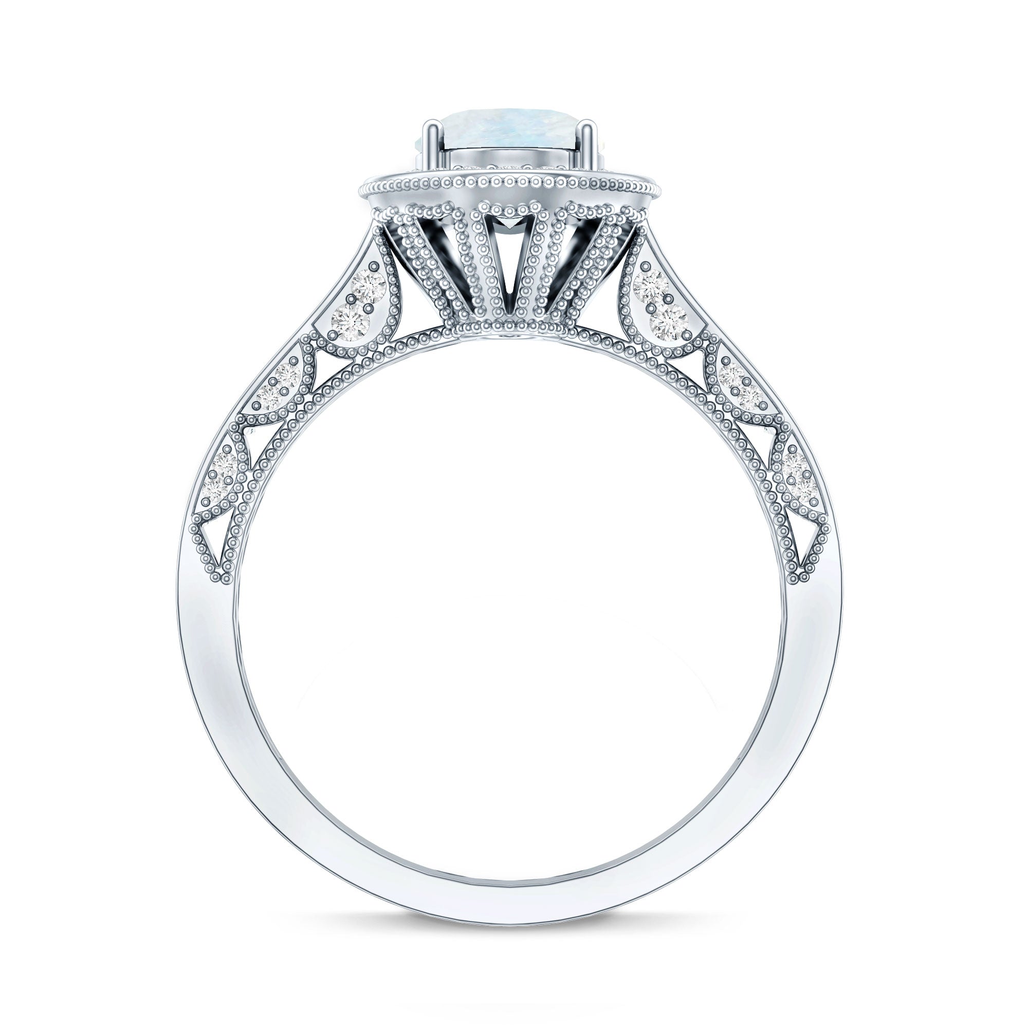 1.50 CT Moonstone and Diamond Engagement Ring with Milgrain Details AAA - Rosec Jewels
