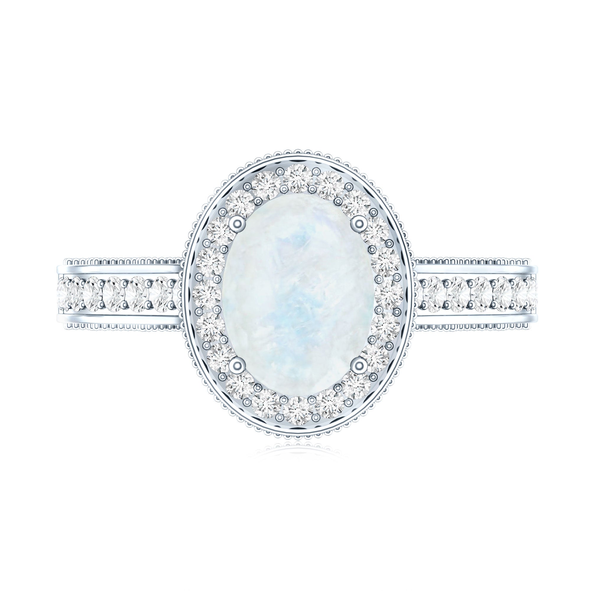1.50 CT Moonstone and Diamond Engagement Ring with Milgrain Details AAA - Rosec Jewels