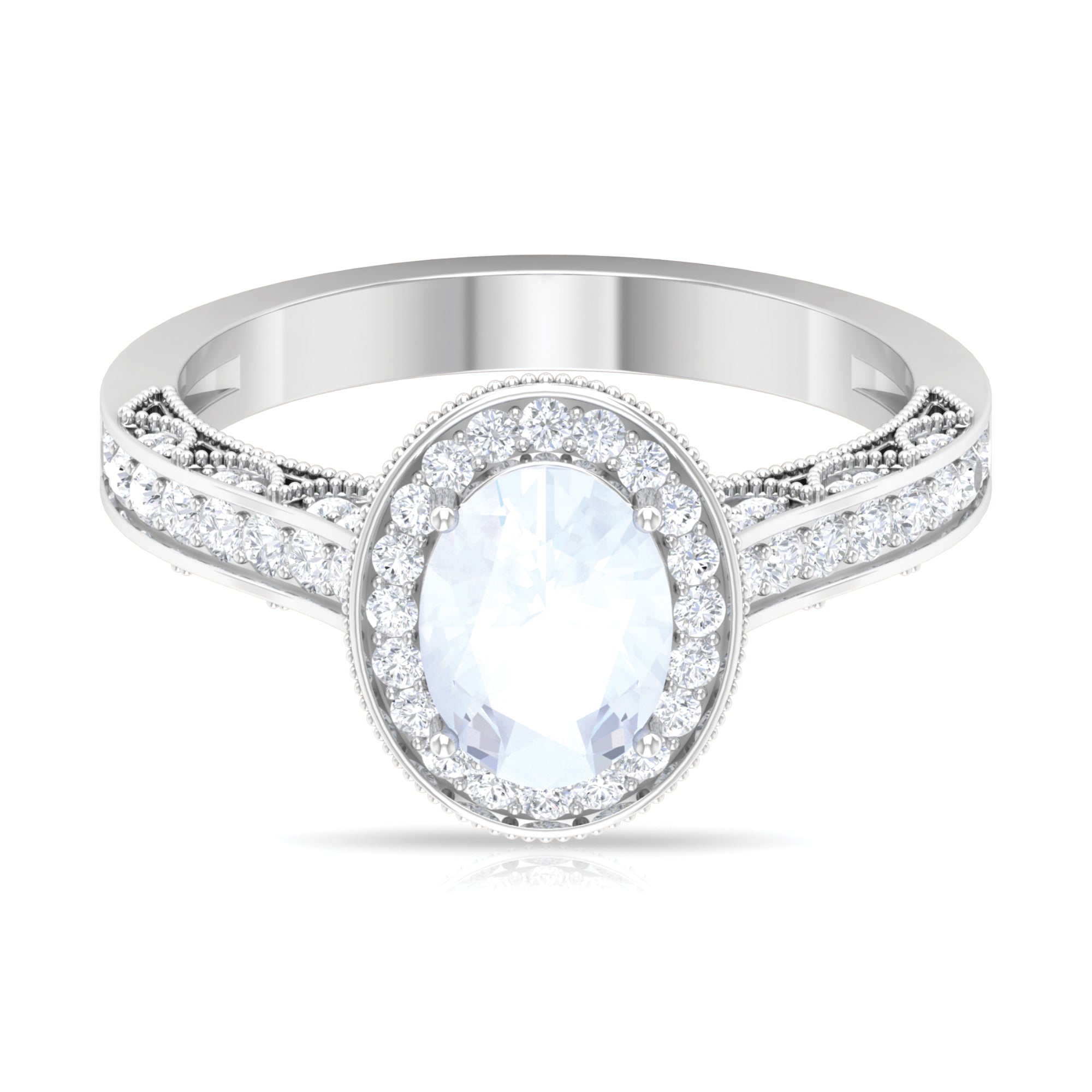 1.50 CT Moonstone and Diamond Engagement Ring with Milgrain Details AAA - Rosec Jewels