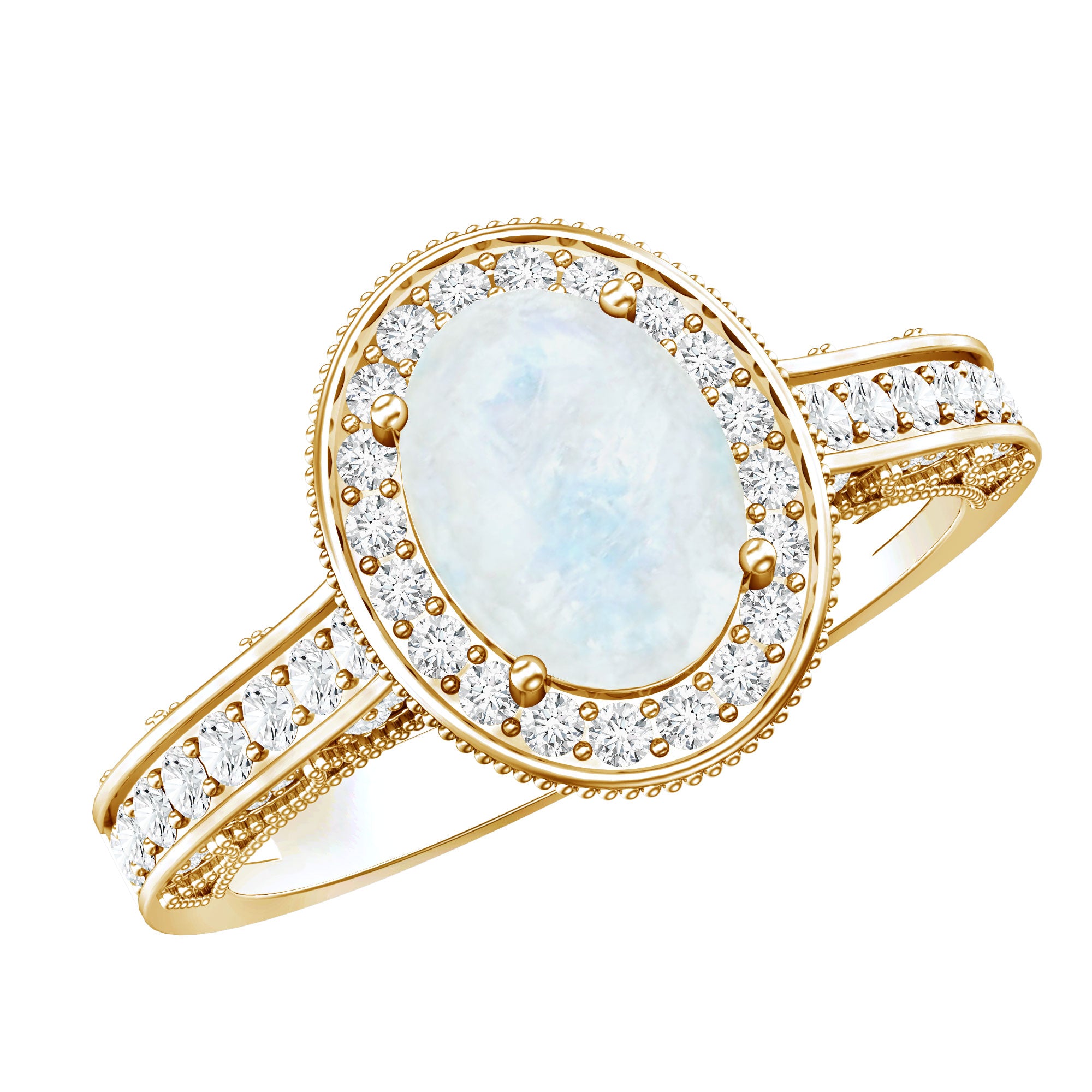 1.50 CT Moonstone and Diamond Engagement Ring with Milgrain Details AAA - Rosec Jewels