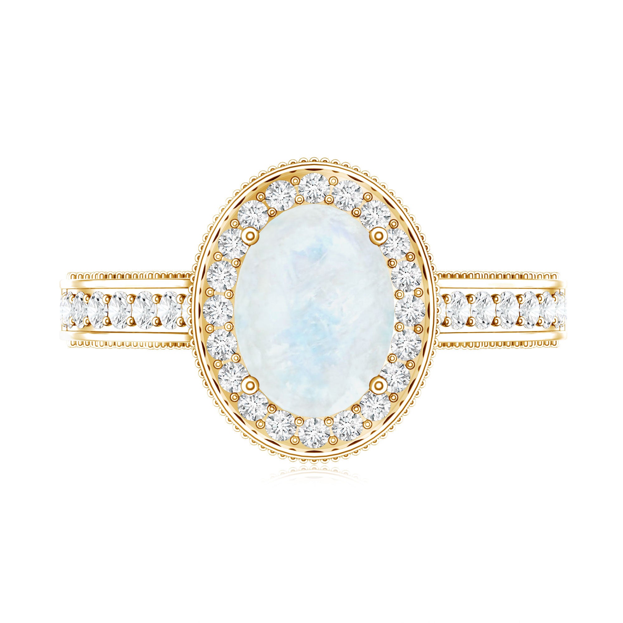 1.50 CT Moonstone and Diamond Engagement Ring with Milgrain Details AAA - Rosec Jewels