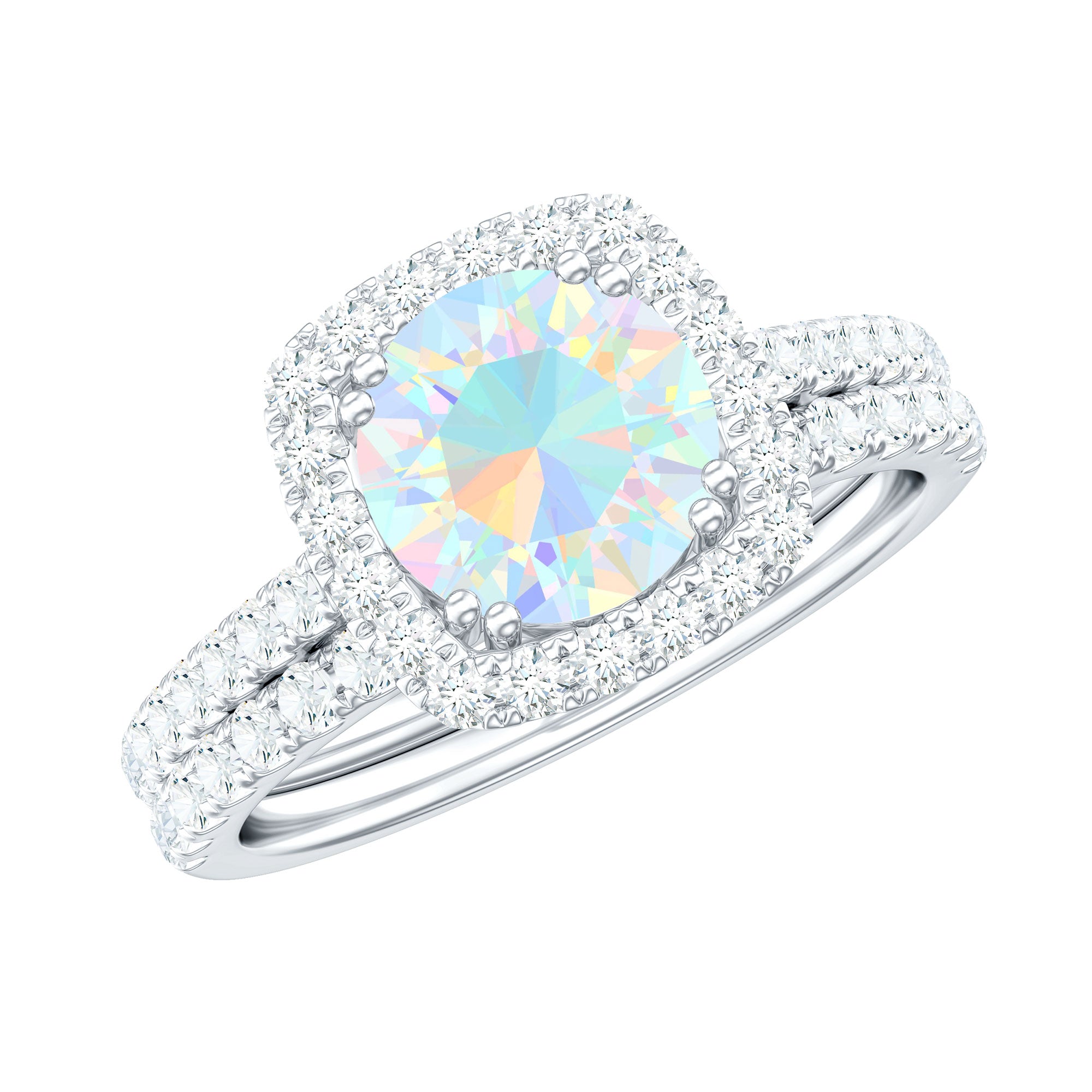 Real Ethiopian Opal Engagement Ring with Moissanite Wedding Band