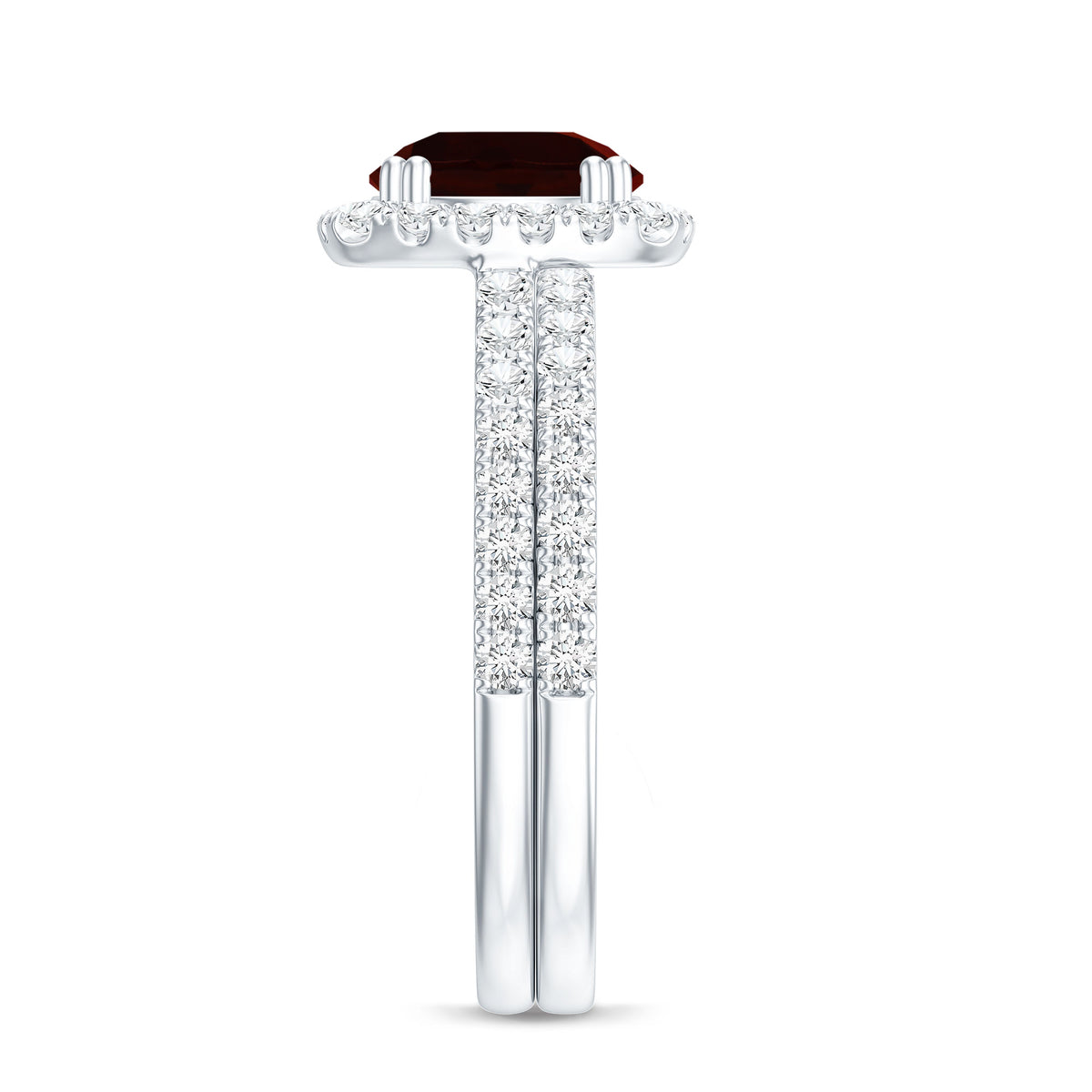 Natural Garnet Diamond Engagement Ring with Wedding Band AAA - Rosec Jewels