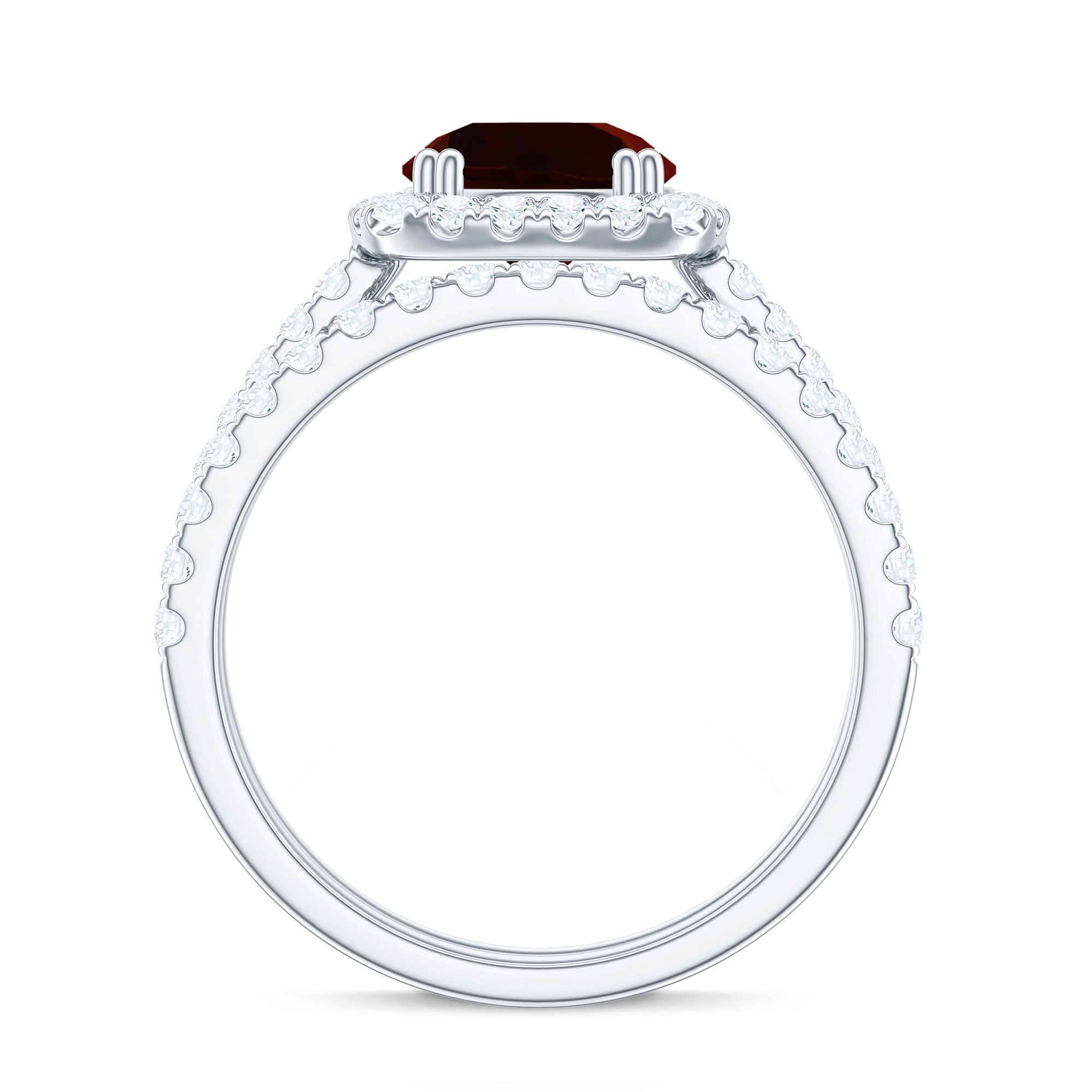 Natural Garnet Diamond Engagement Ring with Wedding Band AAA - Rosec Jewels