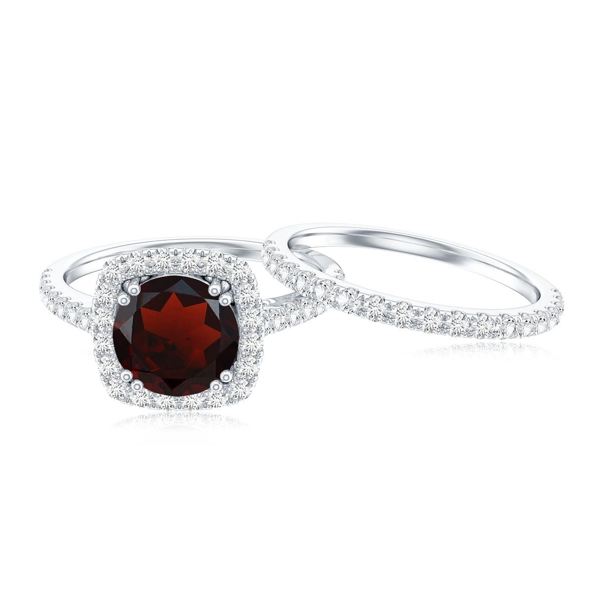 Natural Garnet Diamond Engagement Ring with Wedding Band AAA - Rosec Jewels