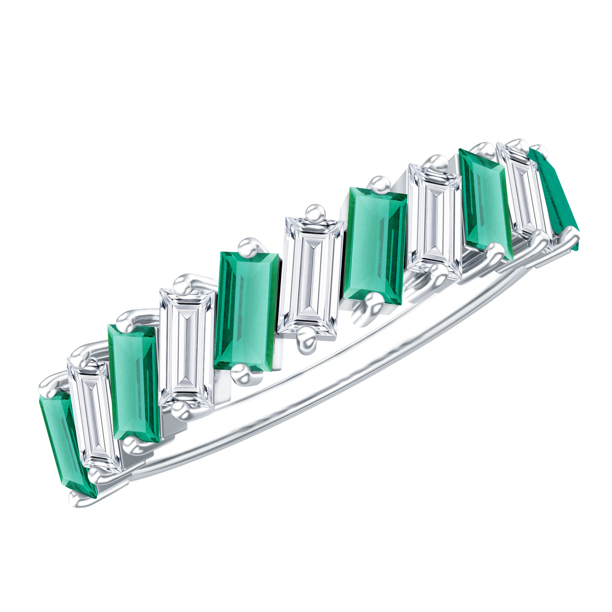 Certified Baguette Lab Grown Emerald Wedding Anniversary Band Ring AAAA - Rosec Jewels