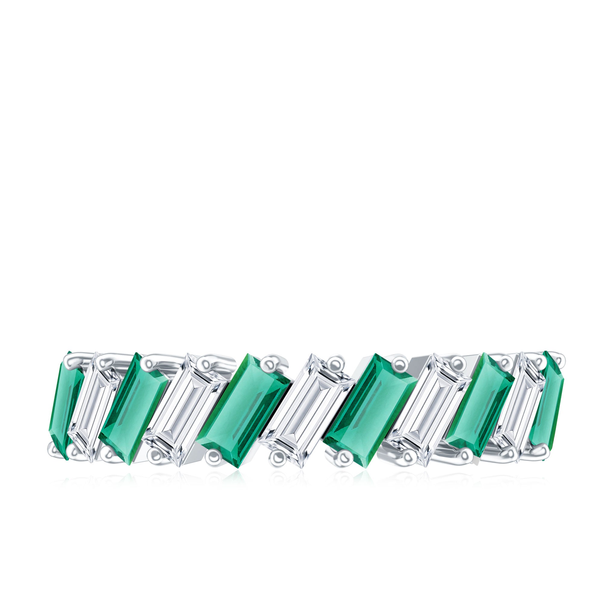 Certified Baguette Lab Grown Emerald Wedding Anniversary Band Ring AAAA - Rosec Jewels