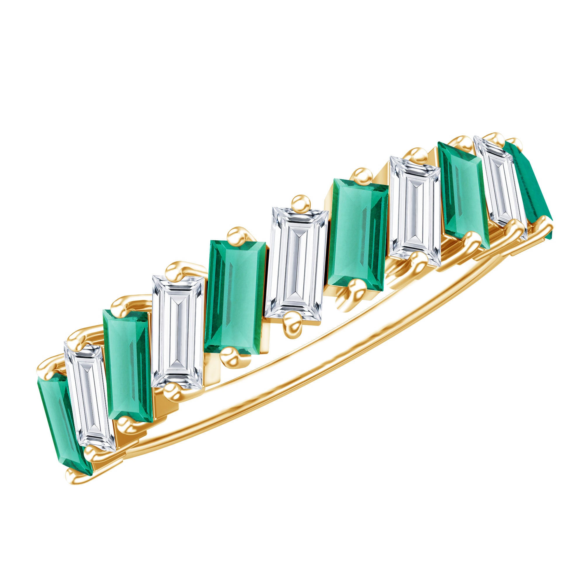 Certified Baguette Lab Grown Emerald Wedding Anniversary Band Ring AAAA - Rosec Jewels