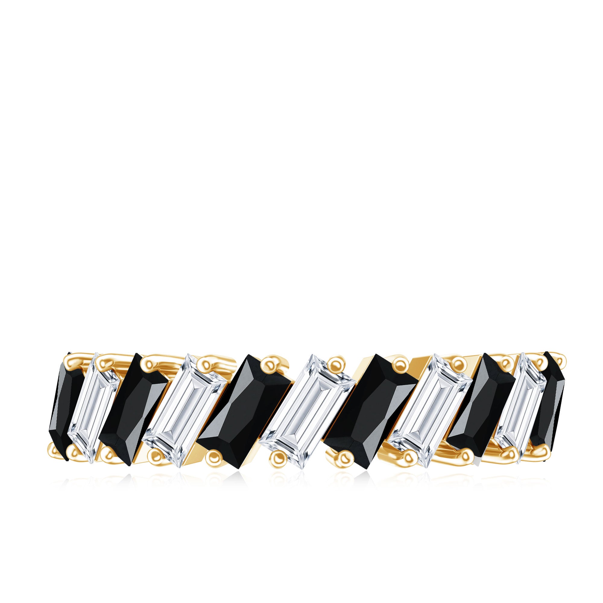 Baguette Cut Black Onyx and Moissanite Tilted Half Eternity Ring AAA - Rosec Jewels