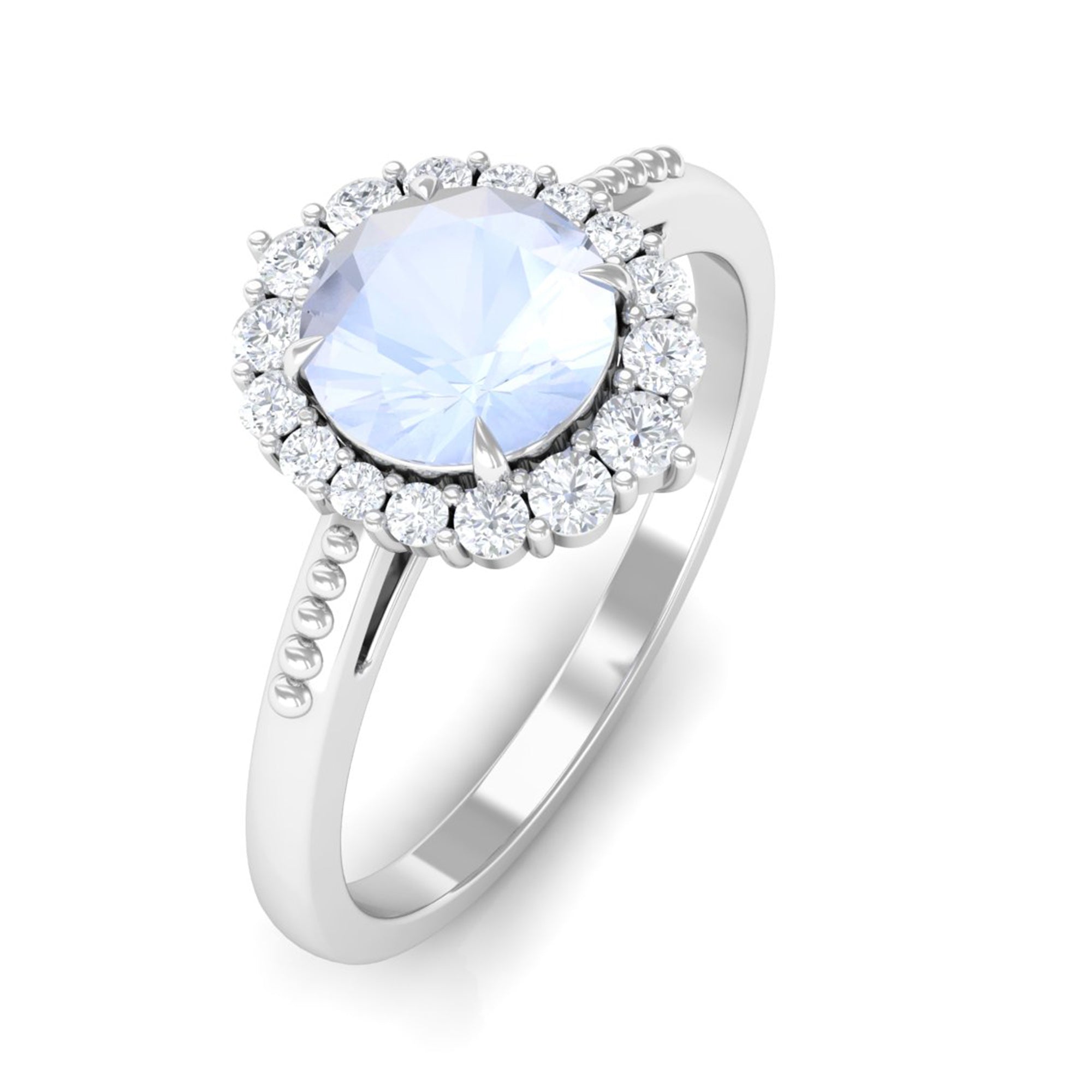 3/4 CT Natural Moonstone Engagement Ring with Diamond Accent AAA - Rosec Jewels