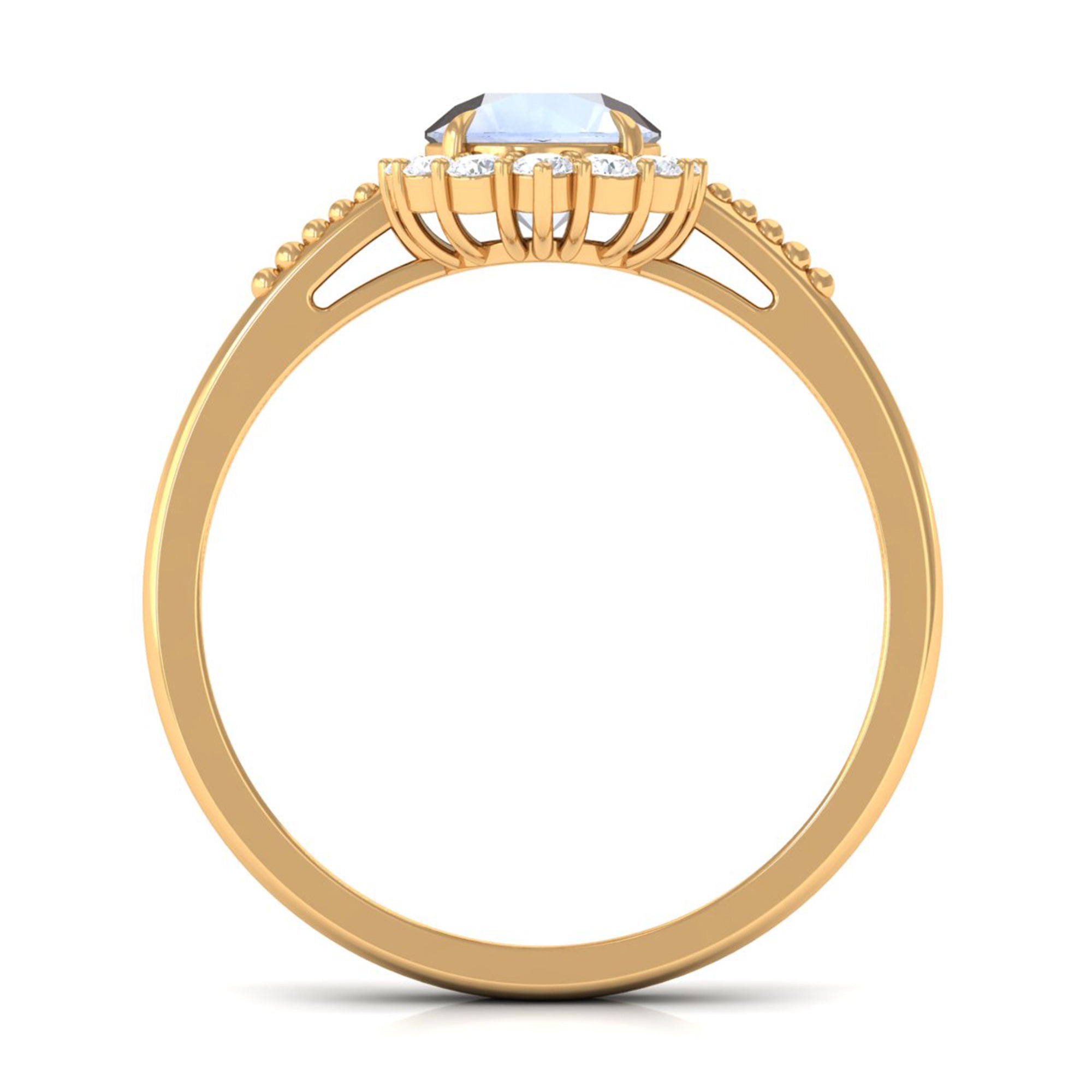 3/4 CT Natural Moonstone Engagement Ring with Diamond Accent AAA - Rosec Jewels