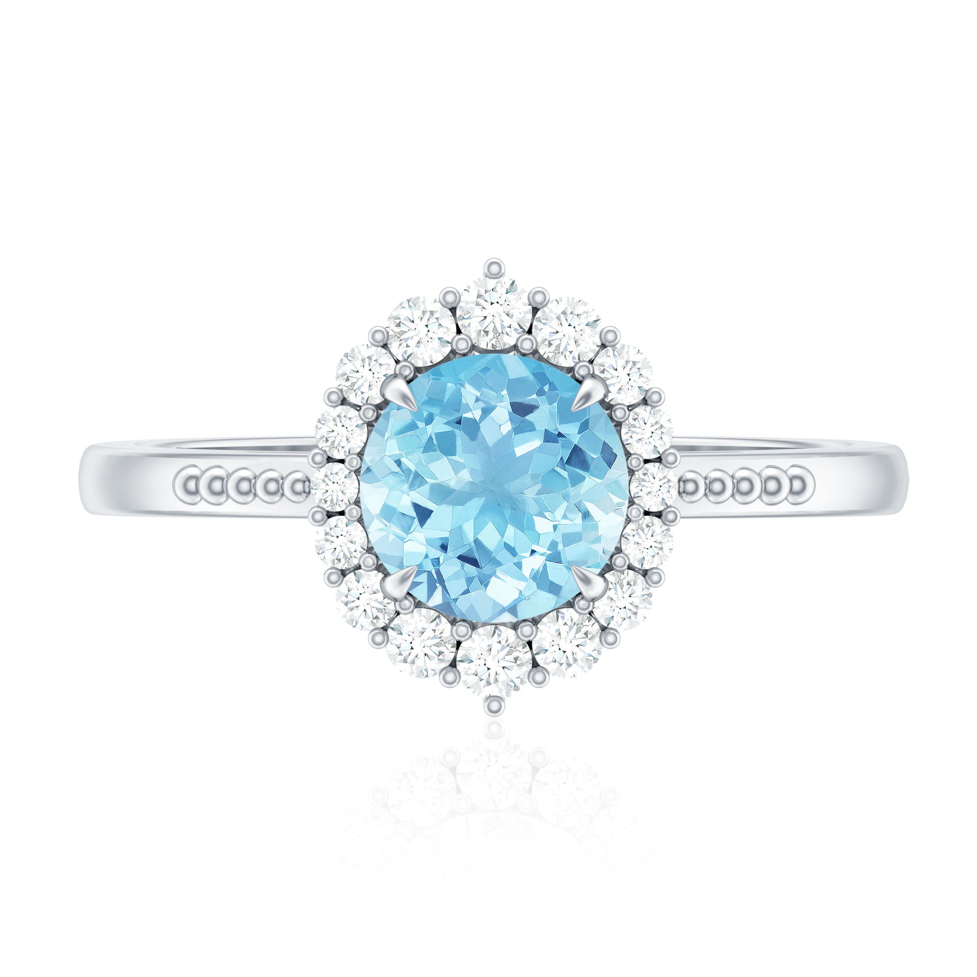 Natural 6MM Aquamarine Halo Engagement Ring with Diamond AAA - Rosec Jewels