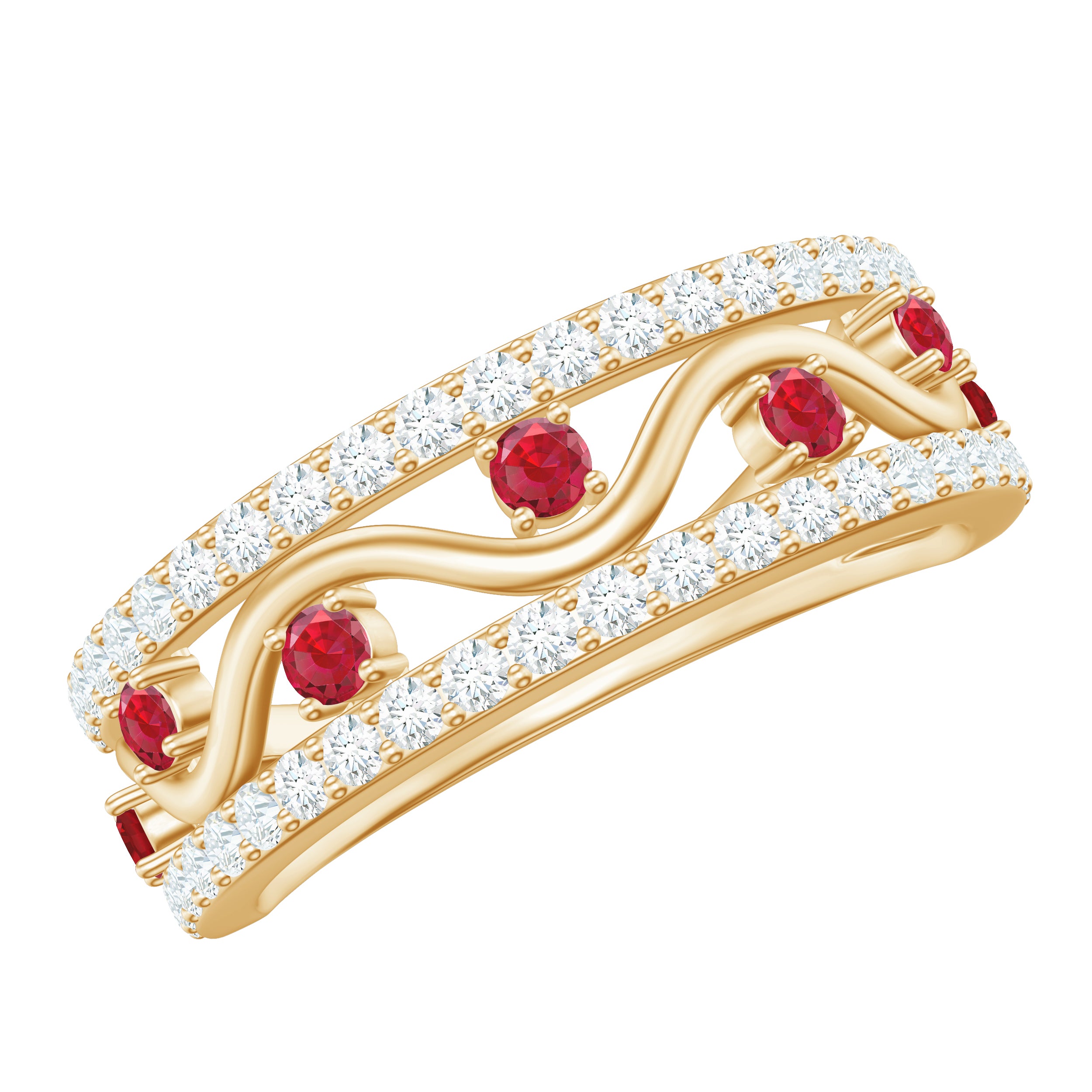 Lab Created Ruby and Diamond Designer Anniversary Band AAAA - Rosec Jewels
