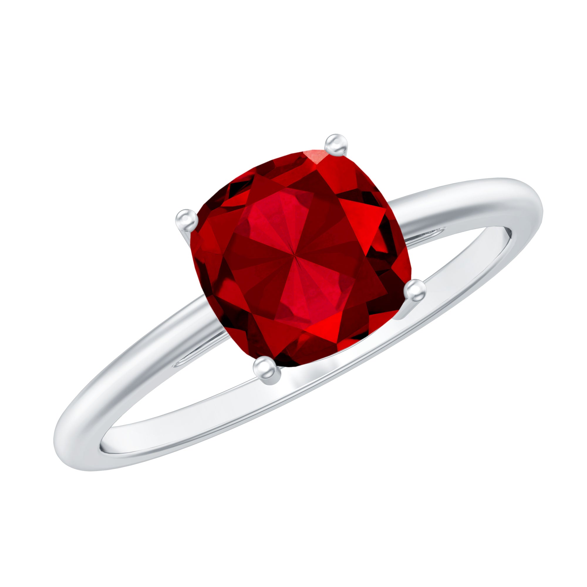 8 MM Cushion Cut Created Ruby Solitaire Ring