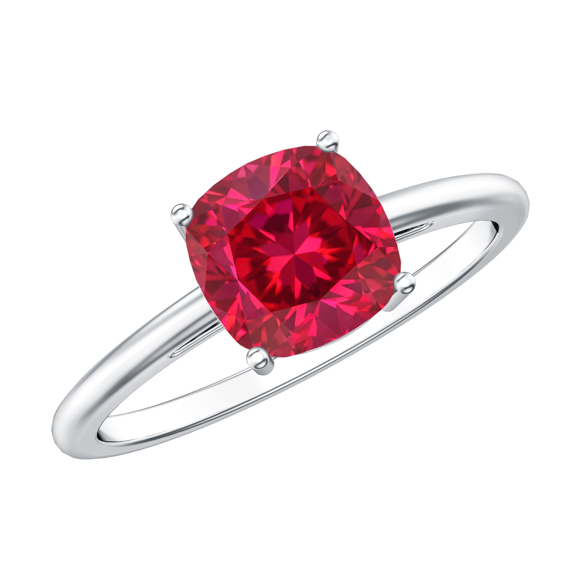 Solitaire 2 Carat Cushion Cut Lab Grown Ruby Engagement Ring AAAA - Rosec Jewels